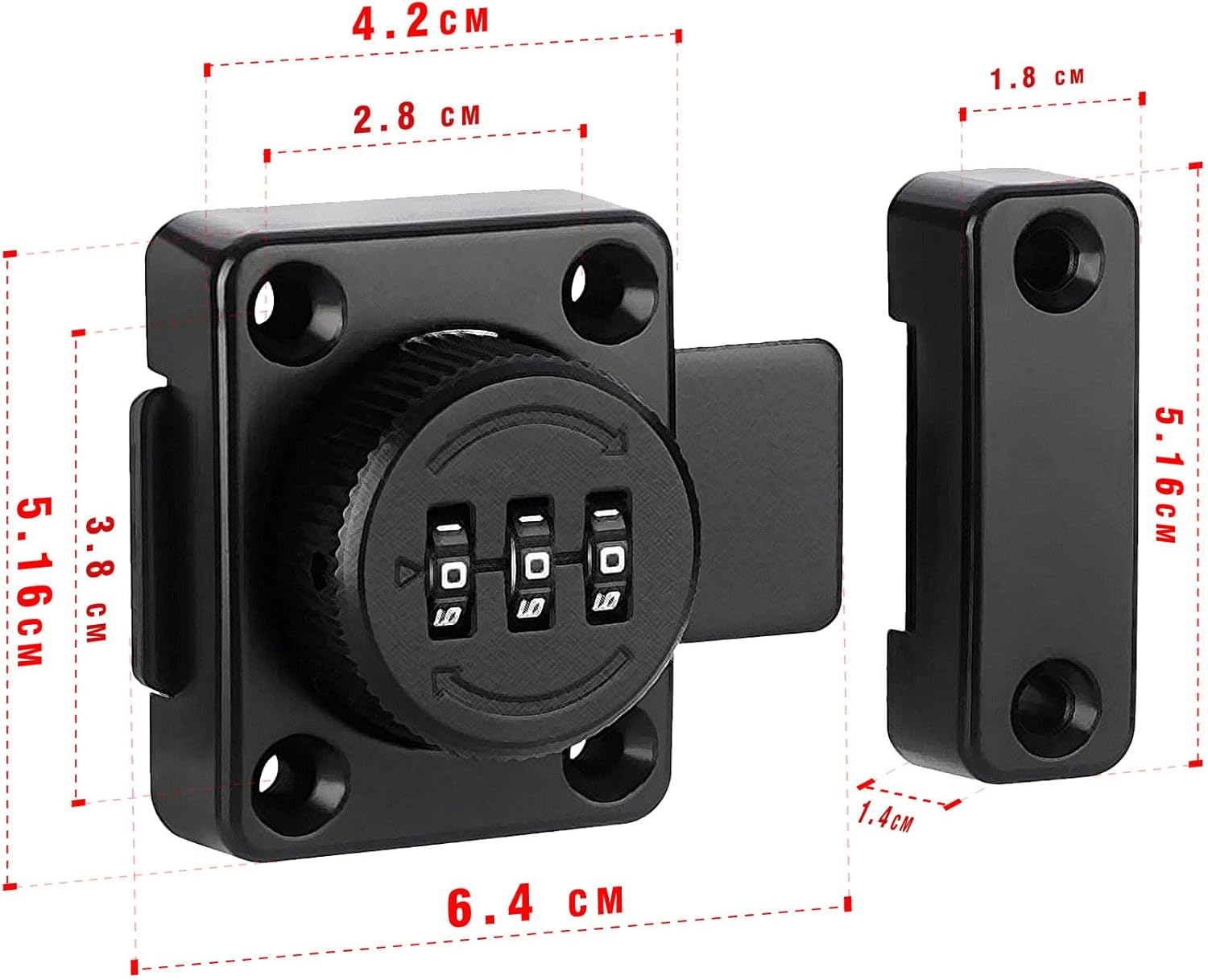 Portable Cabinet Combination Latch, 3-Digit Password Hasp Latch Lock,Cabinet Door Lock for One-Way Door, Cabinet, Drawer, Office File Cabinet Door (Black) image number 5