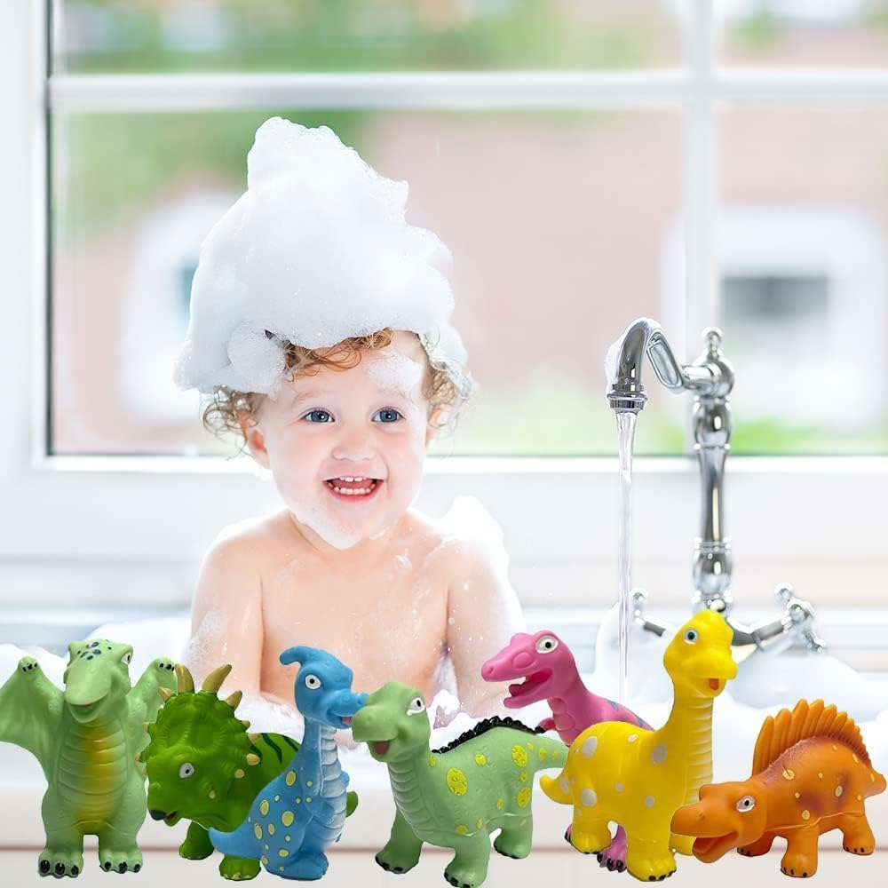 No Hole 12 PCS Dinosaur Bath Toys for Toddler Baby, Mold Free Kids Bathtub Pool Toys, Play at Every Places Toddler Dinosaur Toys, Gift Box image number 2
