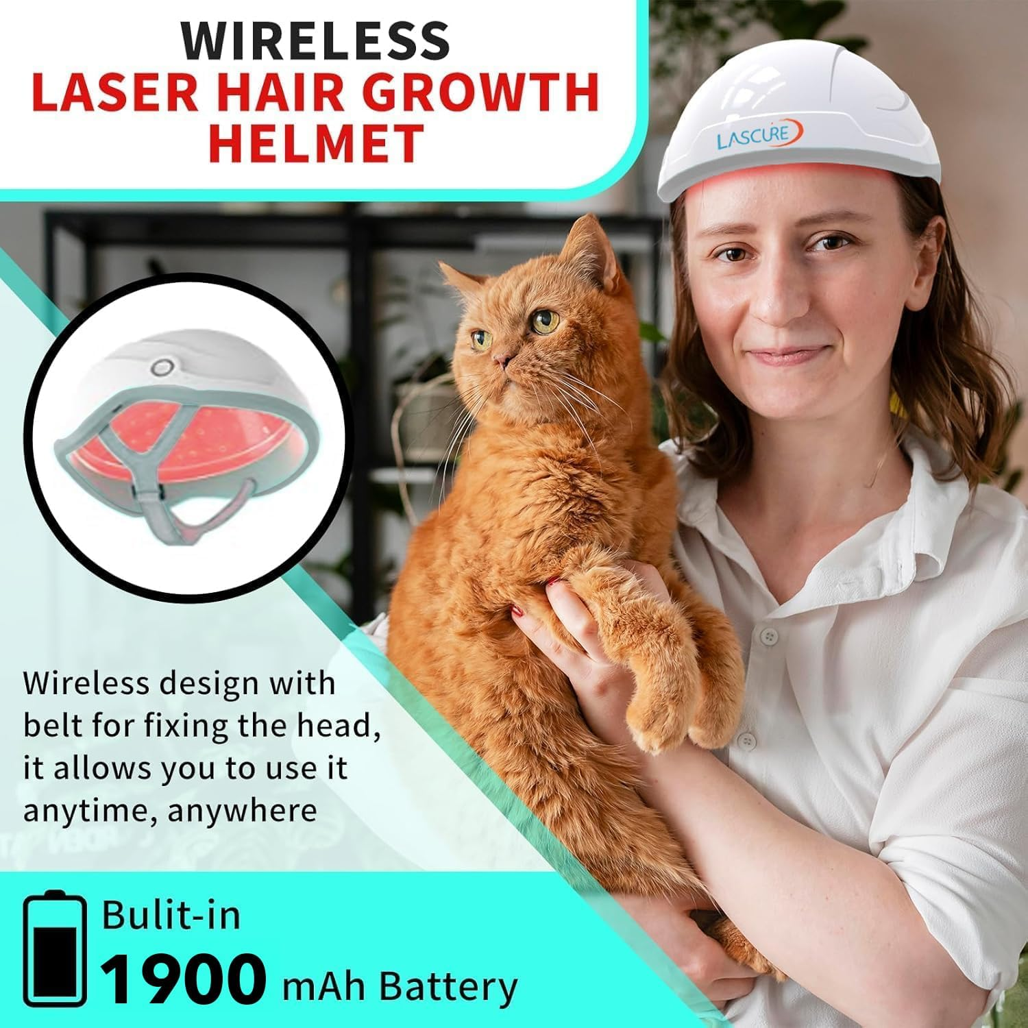 Laser Cap for Hair Regrowth for Men and Women - Wireless Laser Hair Cap Therapy Device, Hair Loss Treatments for Men and Women with Androgenic Alopecia, Light Therapy Hat - Hair Growth Products (WHITE) image number 2