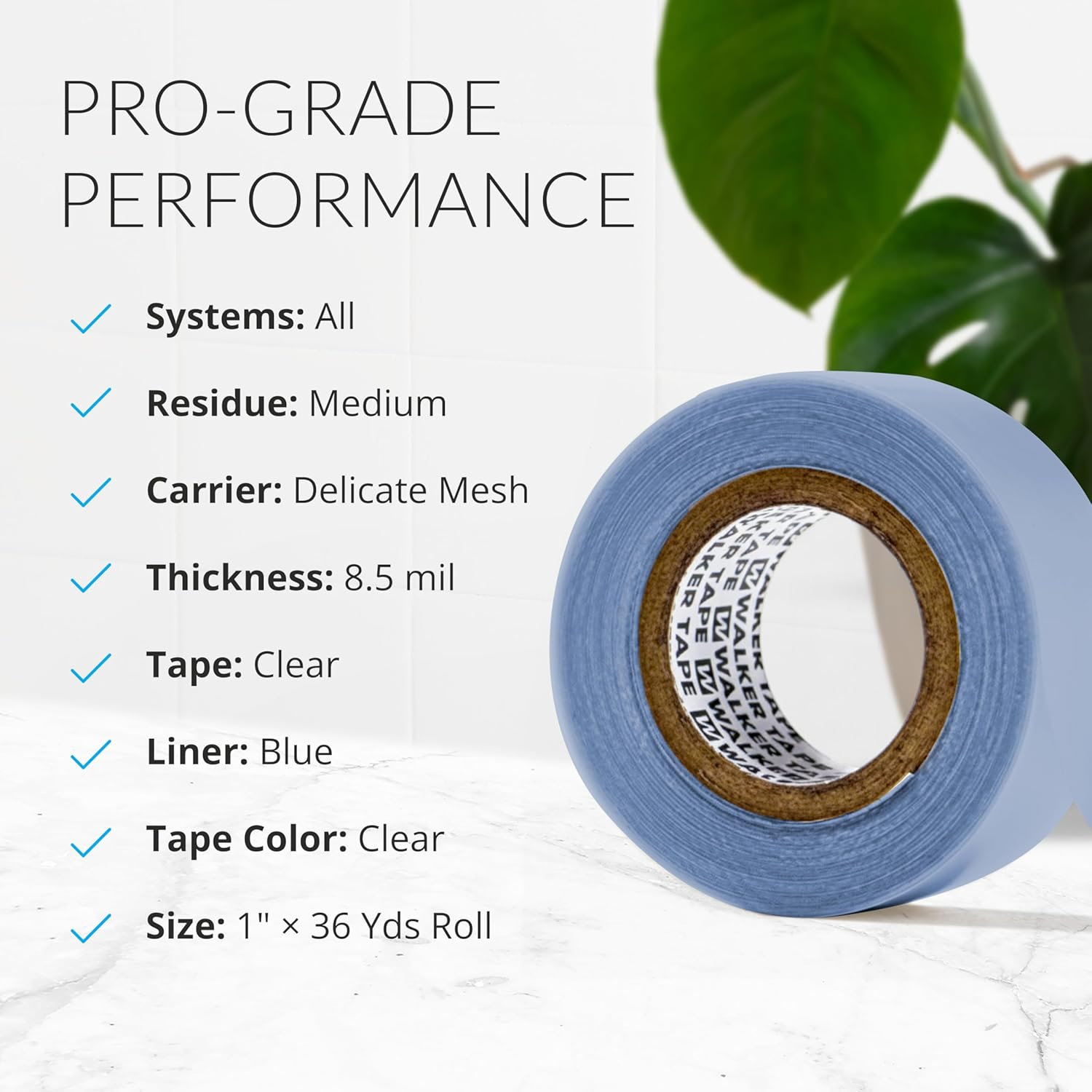 Walker Lace Front Support (Blue Liner Tape) Double Sided Adhesive Hair System Tape Full Roll for Wigs & Toupee (1 Inch X 36 Yards)- Transparent image number 5