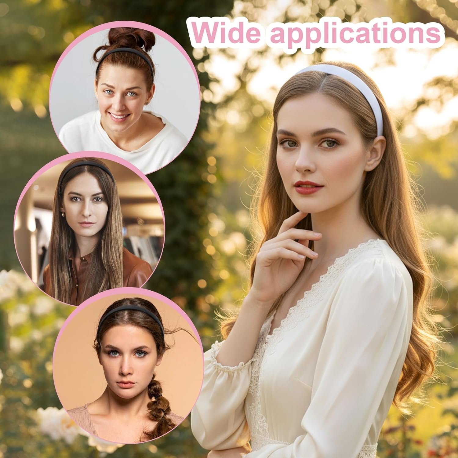 2Pcs Black Headband: Satin Black Headband for Women Girls, Plain Wide Hair Band Hoops, Fashion Elastic Solid Hairband Accessories,Anti-Slip Solid Headbands Soft Simple Hair Bands for DIY Craft Cosplay image number 1