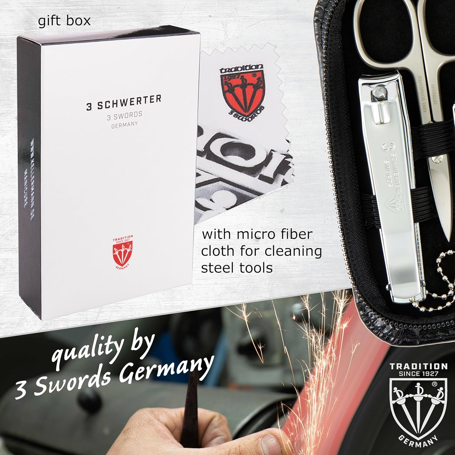 3 Swords Germany - Brand Quality 8 Piece Manicure Pedicure Grooming Kit Set for Professional Finger & Toe Nail Care Scissors Clipper Fashion Leather Case in Gift Box, Made in Solingen Germany (Werhe Black image number 3