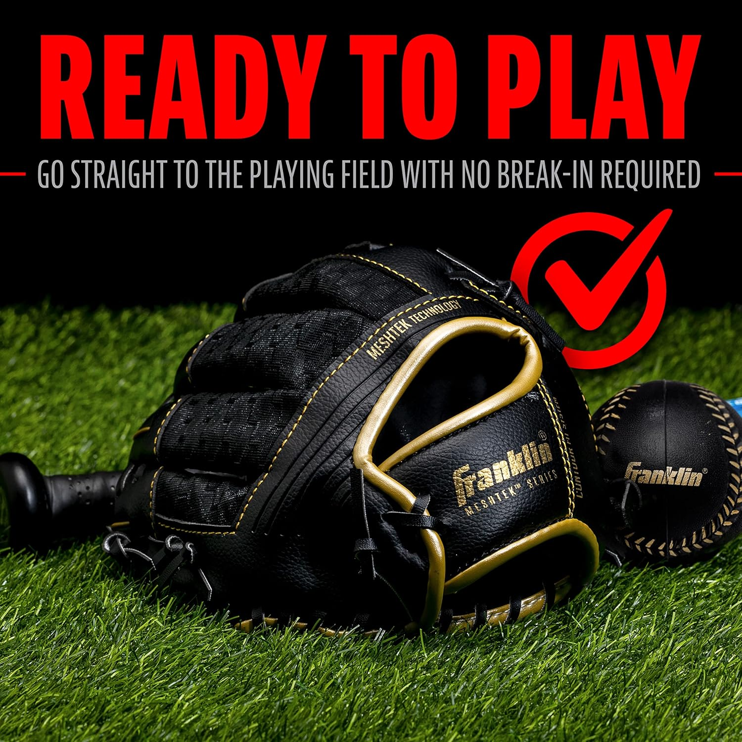 Franklin Sports Kids Baseball Glove + Ball Sets - Meshtek Youth Teeball Gloves for Kids + Toddlers - Left + Right Hand Throw Mitts + Glove Sets with Foam Balls - Boys + Girls Gloves - 9.5" Inch image number 5