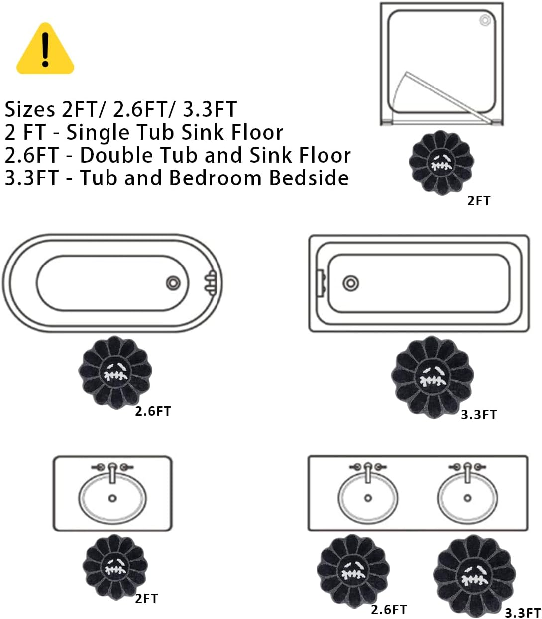 Shovagy Trippy Happy Face Rug Cool Rugs Tufted Quick Dry Bath Mats for Bathroom Non Slip Bath Mat Water Absorbent 3.3FT Black Bathroom Rugs Halloween Gothic Ghost Skull Horror Decor Carpet image number 7