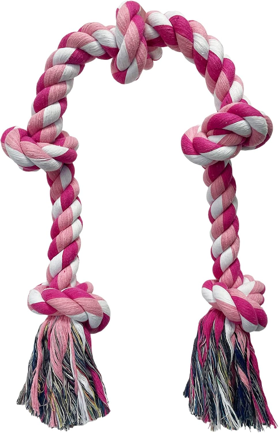 Lmlpt Dog Rope Toy for Large Aggressive Chewers, Heavy Duty Rope Chew Toy Indestructible Tough Tug of War Pink Dog Toys,3 Feet 5 Knots Interactive Cotton Ropes Toys for Large Breeds Teeth Cleaning
