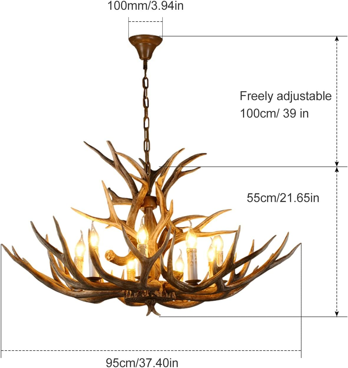 Rustic Antler Chandelier 8 Light, Large Deer Antler Chandelier Lighting Resin Antler Light Fixtures, Vintage Farmhouse Deer Horn Chandelier for Dining Room Kitchen Living Room, 8 Lights 11 Antlers image number 1
