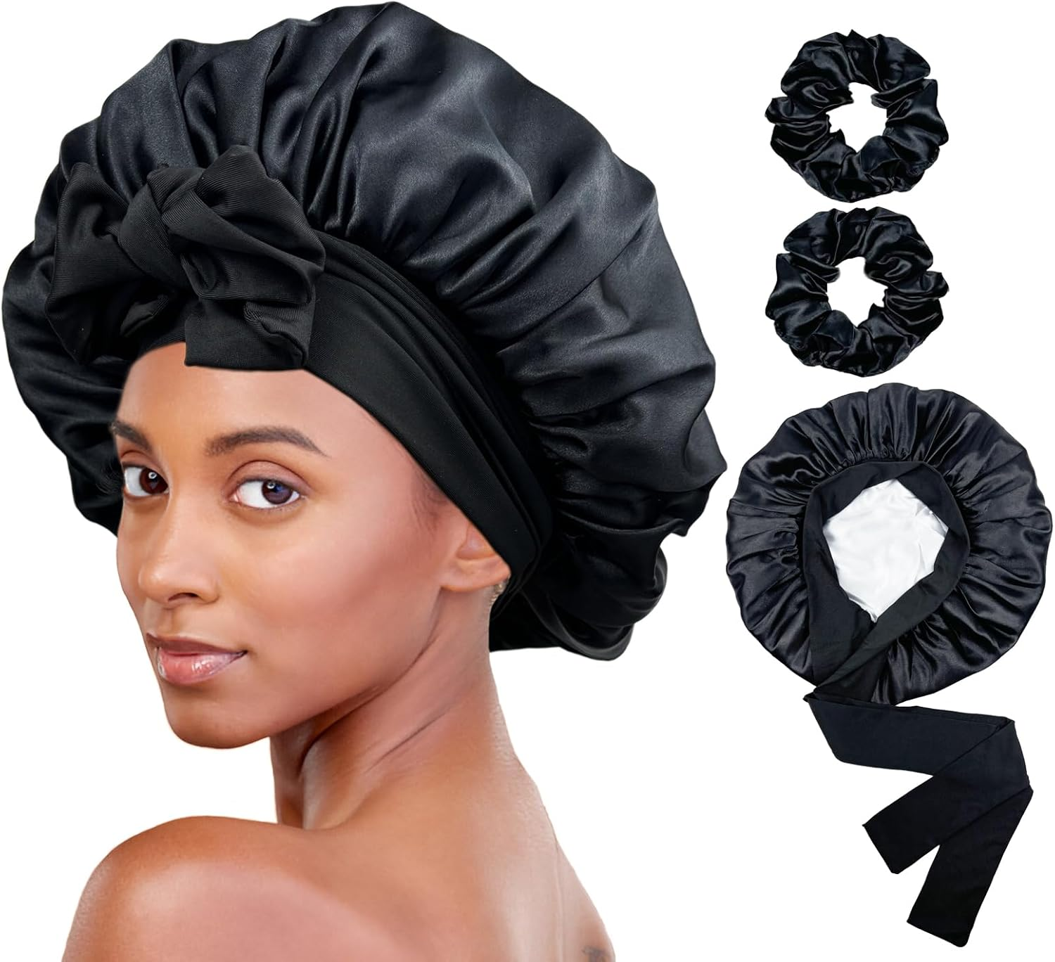 Luxelouise Satin Bonnet for Sleeping Silk Hair Bonnet for Sleeping Women Double Layer Silk Hair Wrap Sleep Bonet Satin Bonnets for Curly Hair and Braids (Cameo Pink)