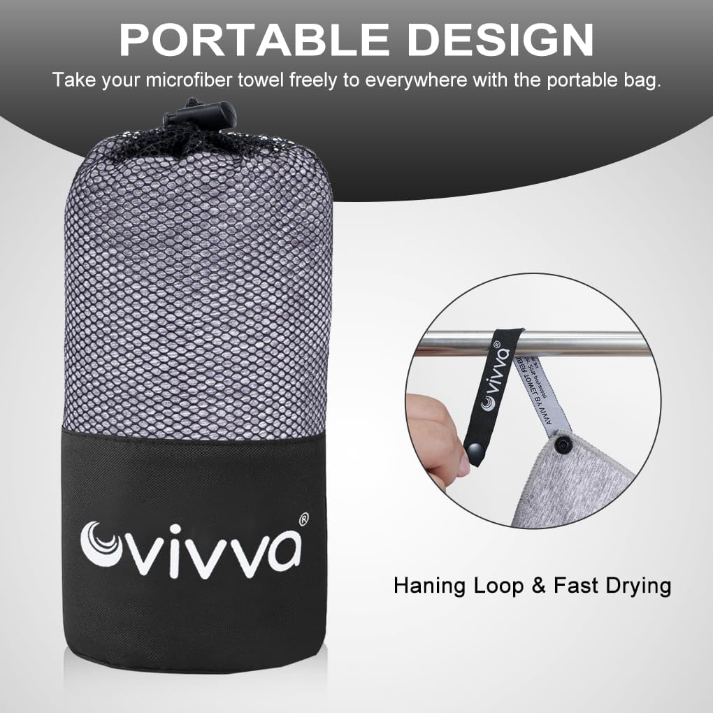 Vivva Microfibre Towel Travel，Camping Towels Set of 3, Quick Drying Bath Towels, Sports Fitness Reversible Fleece Quick Drying Towels for Gym, Pool, Yoga, Beach, Outdoor Travel (Grey) - Hot Pink image number 3