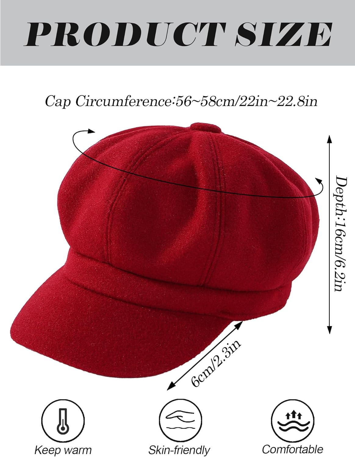 KEOYA Women Newsboy Cap Cabbie Hat Vintage Visor Beret Hat Wool Fashion 8 Panels Paperboy Cap - Grey image number 6