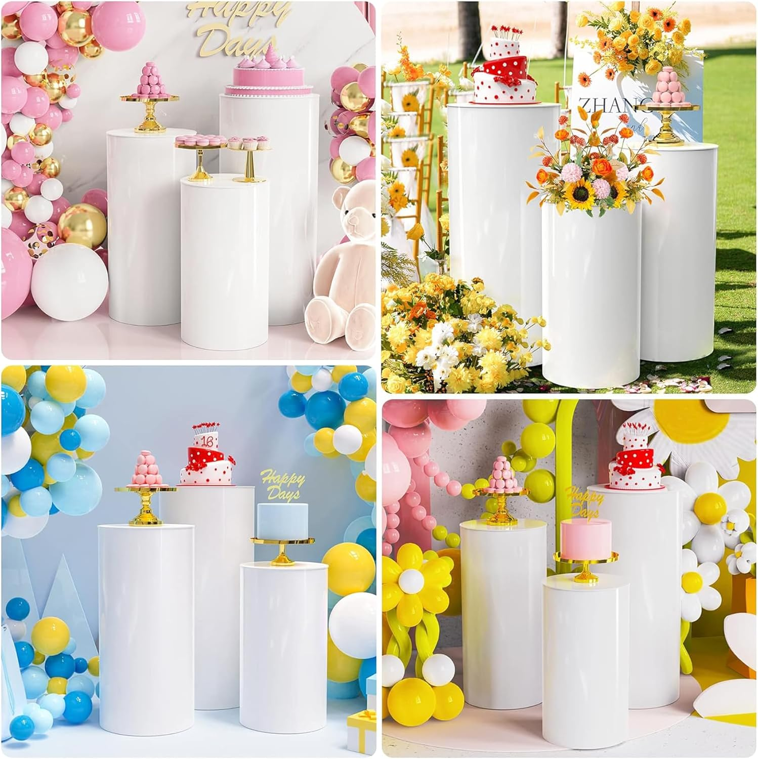 3Pcs Cylinder Pedestal Stands, round Display Plinth Pillars for Birthday Wedding Party Decor, White PVC 60Cm 75Cm 90Cm Tall image number 4