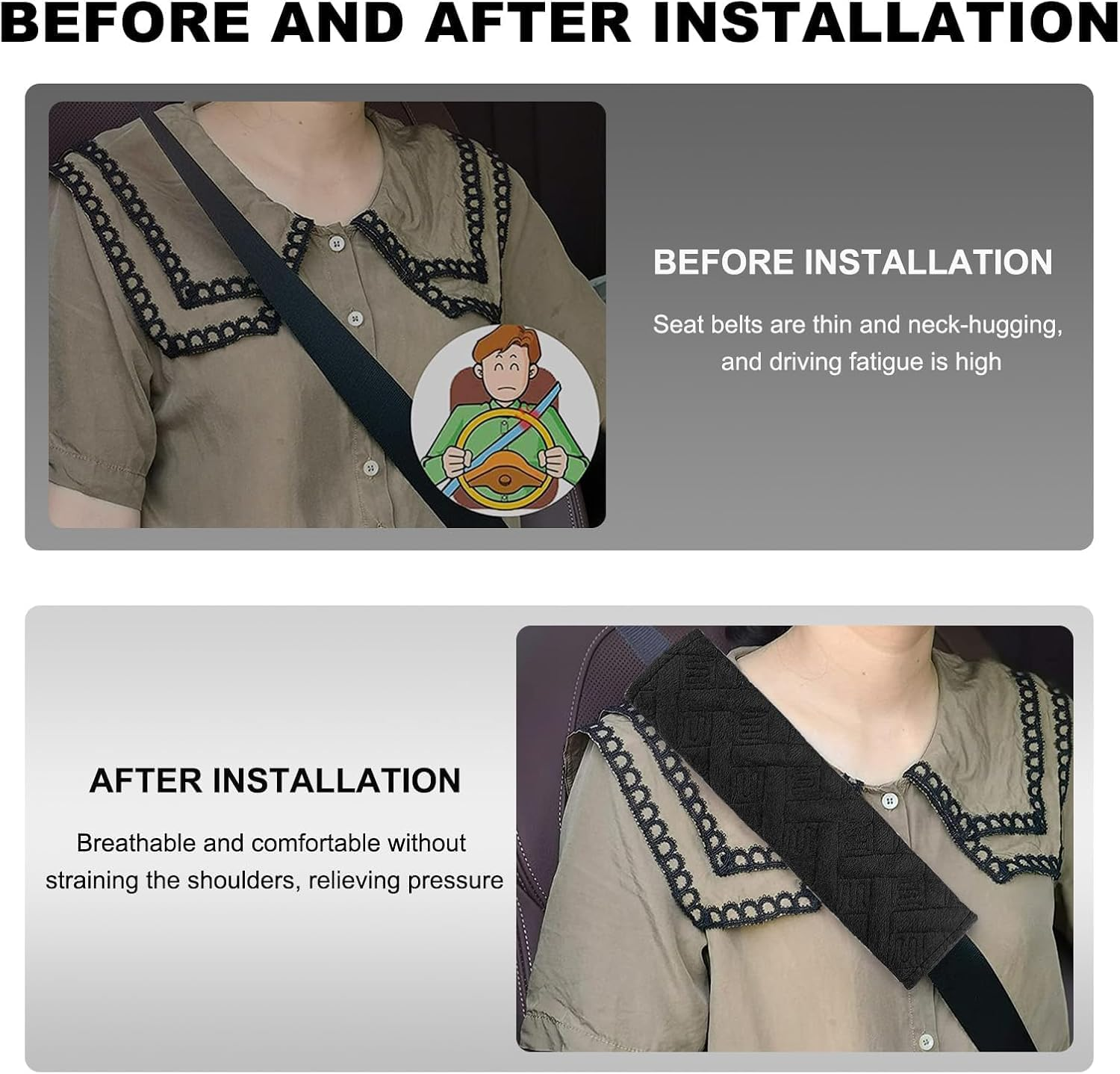 Universal 2-Pack Car Seat Belt Covers - Soft Shoulder Strap Pads for Comfortable Driving, Adjustable Breathable Harness Pad Protector - Car Interior Accessories(Black) image number 5