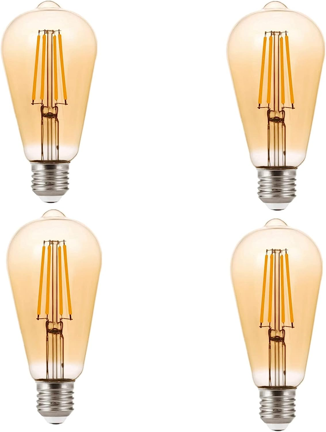 LED E27 Screw Light Bulb |Warm White 2700K 4W Vintage Edison Bulb |ST64 Dimmable Amber LED Replacement for 40W Incandescent Equivalent (4 PCS Amber Bulbs) image number 2