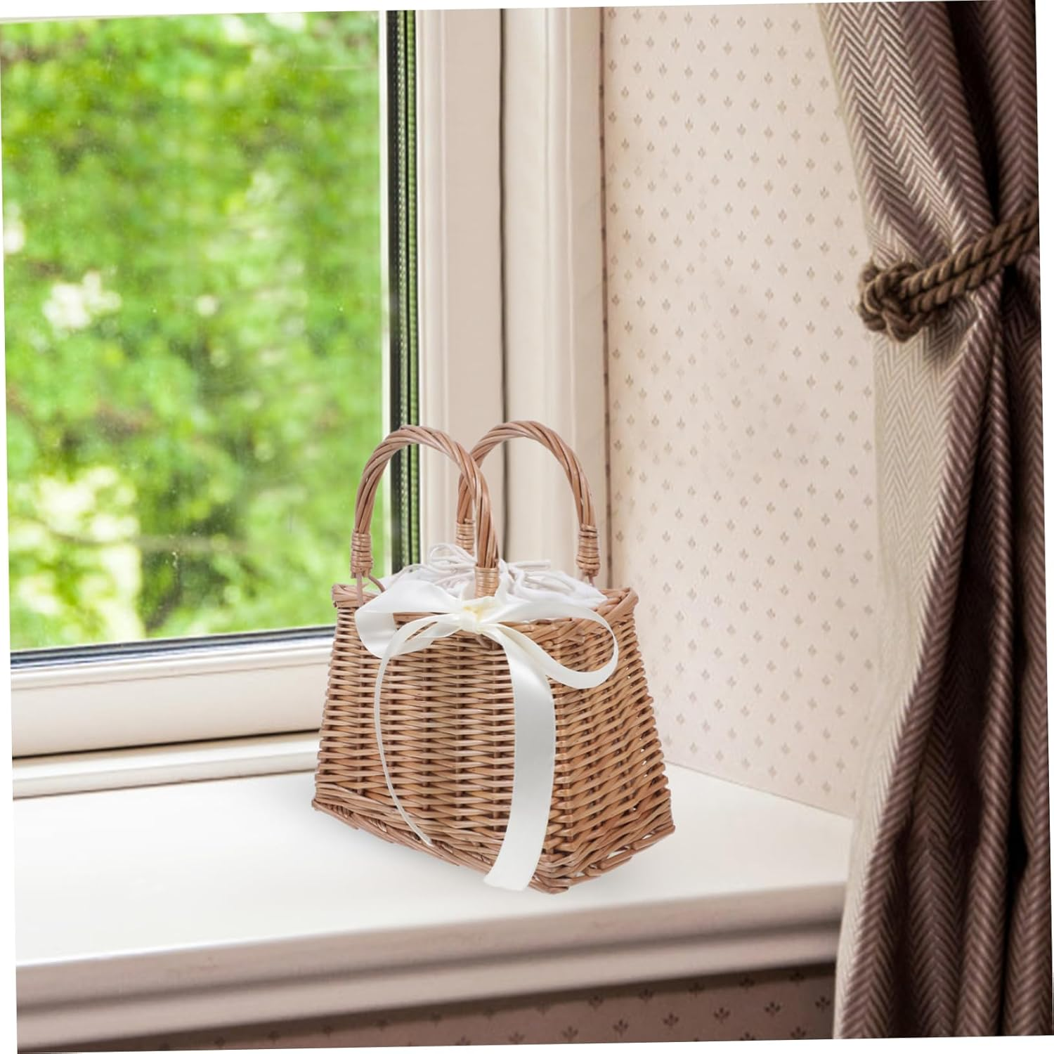 Kichvoe 1Pc Rattan Woven Decorative Flower Basket Small Storage Basket for Home Decor Delicate Woven Bag Lining for Flowers and Dried Arrangements image number 6