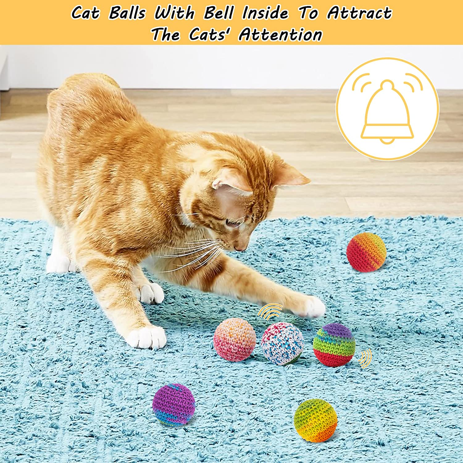Retro Shaw Cat Toys Balls, Woolen Yarn Cat Ball Toy with Bell Inside, Cat Toys for Indoor Cats, Interactive Cat Chew Toys for Kitty Kitten, 6 Pack image number 5