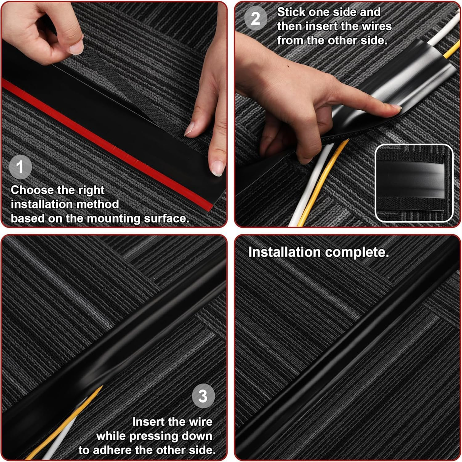 Cord Covers for Wires on Floor, Soft PVC Cord Covers for Wires on Floor, Self-Adhesive Floor Cable Cover Cord Hider, Cable Management Cable Protector for Carpets/Floors/Walls (Black) image number 5