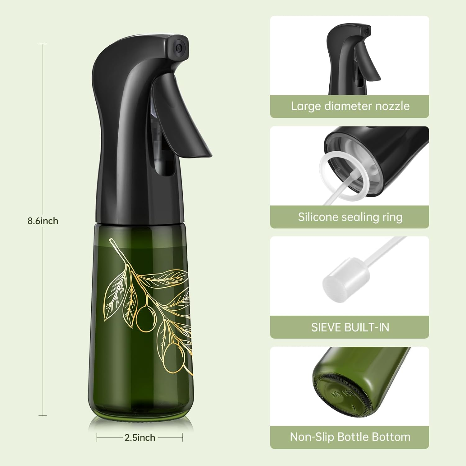 200 Ml Glass Olive Oil Sprayer, Oil Spray Bottle for Cooking (Black, Block Light)