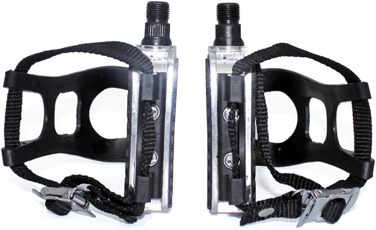DRBIKE Bike Pedals with Toe Clips/Cages and Straps, 9/16" Aluminum Alloy or PP Bicycle Pedals for Exercise Bike Spin Bike Mountain Bike, 1 Pair image number 3