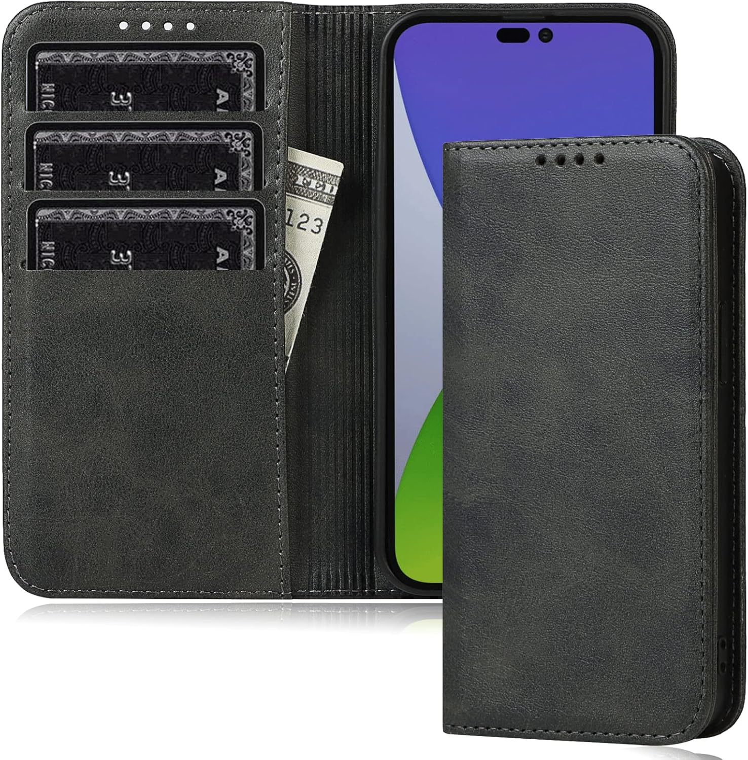 FROLAN for Iphone 14 Wallet Case with Card Holder, Premium PU Leather Credit Slot Flip Folio Book Drop Protection Shockproof Phone Cover for Iphone 14 6.1 Inch (Dark Green)