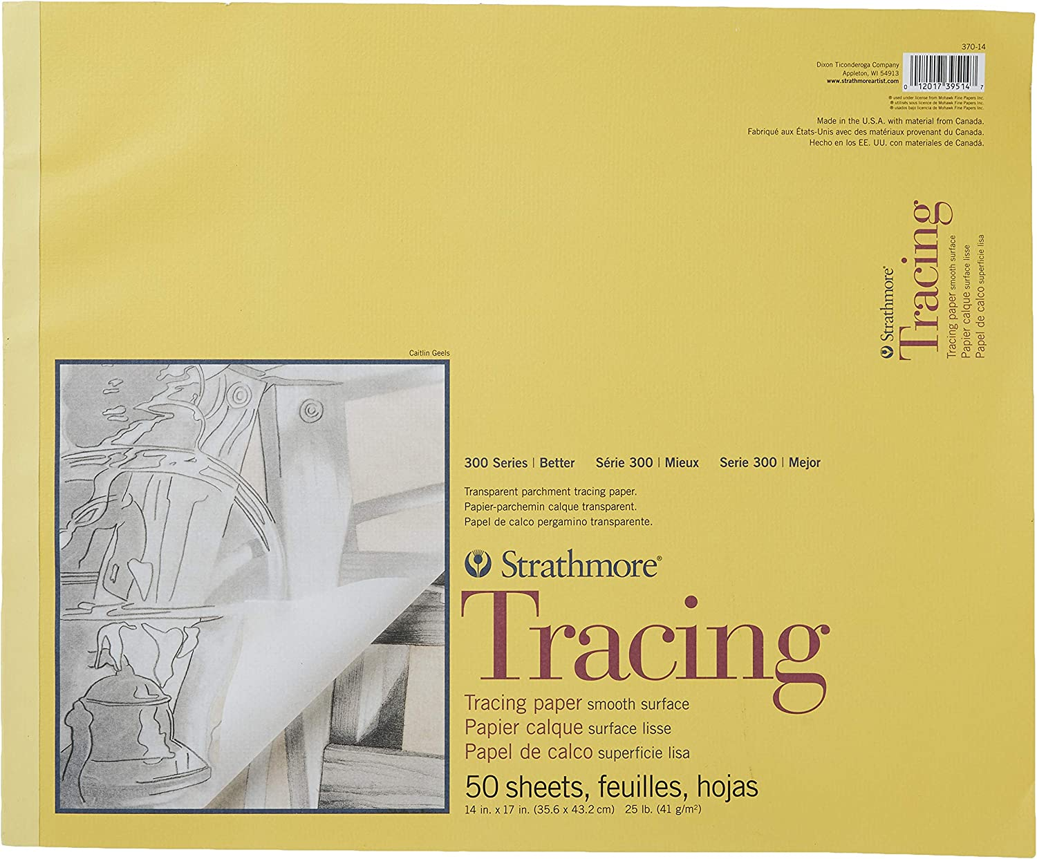 Strathmore 300 Series Tracing Paper Pad, Tape Bound, 11X14 Inches, 50 Sheets (25Lb/41G) - Artist Paper for Adults and Students, White - 14 By 17"