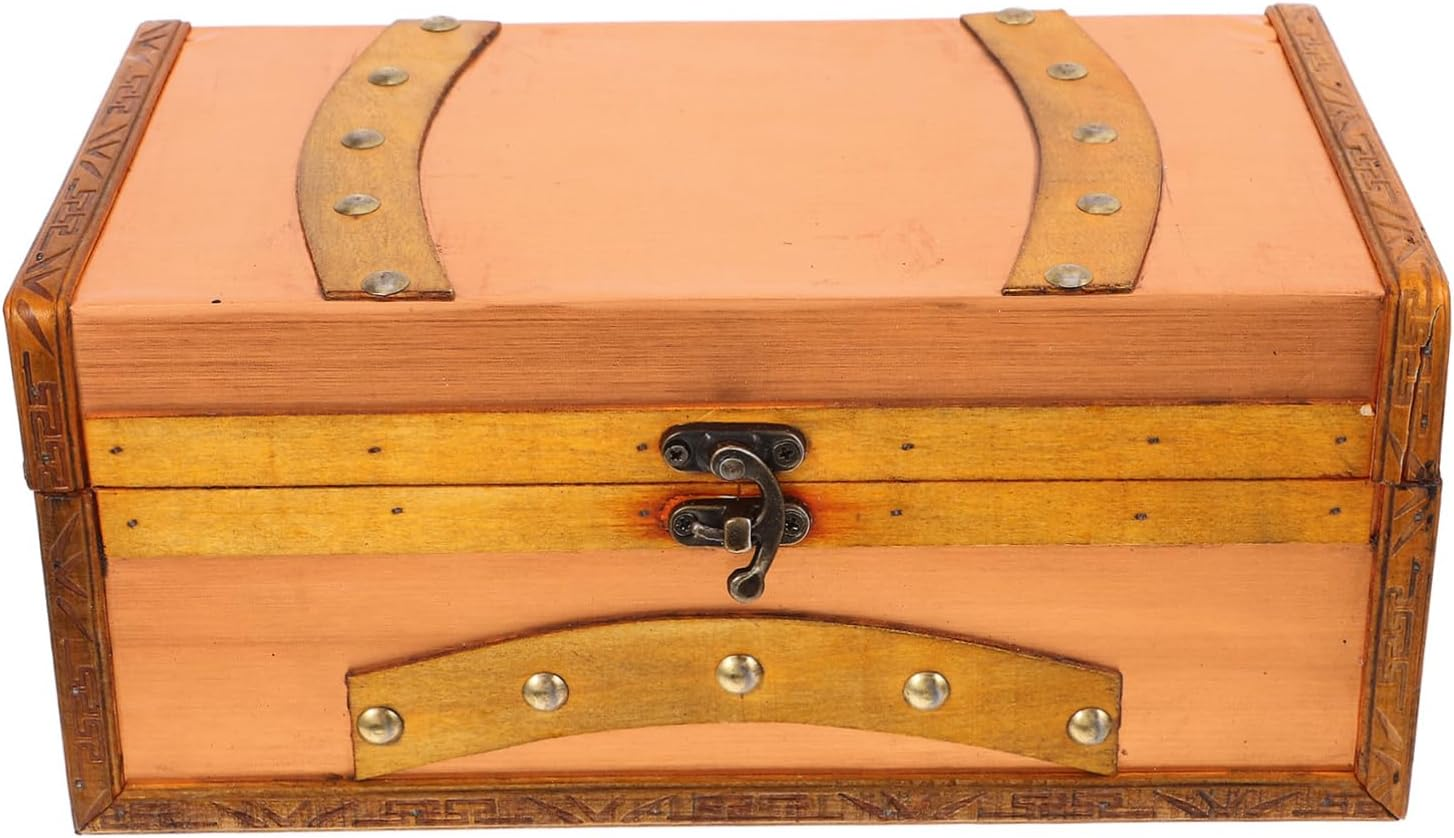 Operitacx Retro Wooden Storage Box Vintage Treasure Chest for Boys and Girls Small Wood Box Lid for Home Decor and Organizing Cards Jewelry and Small Treasures