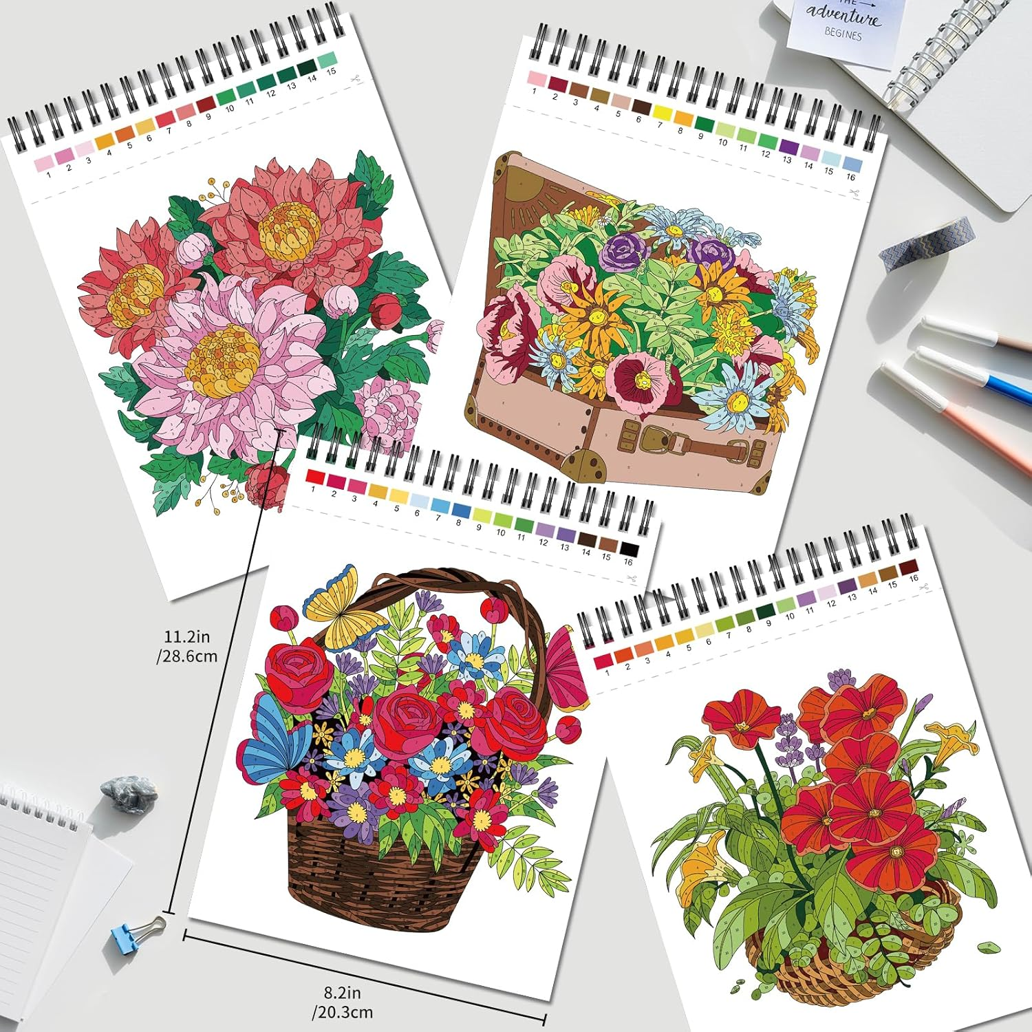 Jadeso Colour by Numbers Adult Colouring Book, Colouring Book for Adult Relaxation, Adult Colouring Book for Women, 30 Pages of Flower Patterns with Top Spiral Bound, Colour by Numbers for Adults, A4 Size with Cardboard image number 5