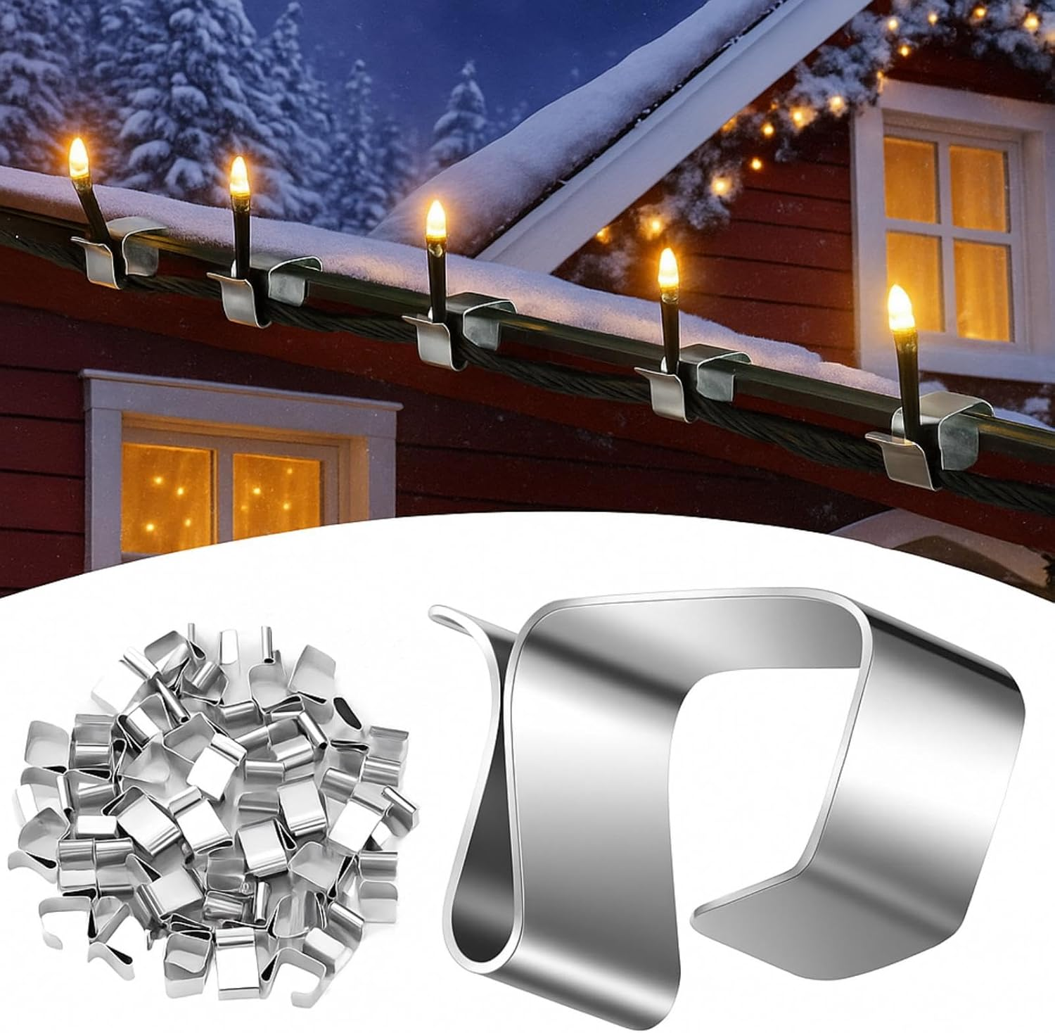 Christmas Lights Gutter Hooks Galvanized Holiday Lights Roof Hooks Christmas Light Clips Xmas Light Gutter Hangers Outdoor Seasonal Lighting Hooks for Christmas Light Kitchen Bathroom Garden (50 Pcs) image number 3