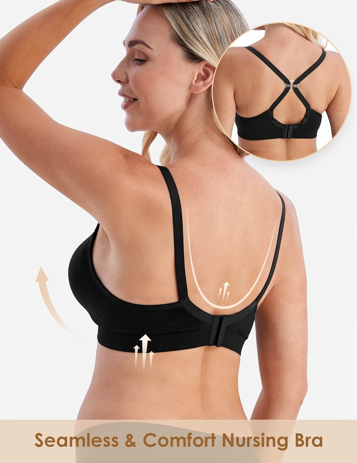 HOFISH Nursing Bras for Maternity Breastfeeding Seamless Wirefree Push up Bras for Womens Pregnancy Everyday Comfort 3Pack image number 5