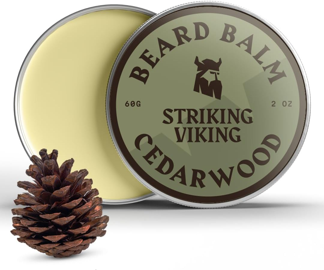 Striking Viking Beard Balm for Men &ndash; Light Hold, Cedar, 2 Oz - Leave-In Beard Conditioner with Shea Butter, Tea Tree, Argan & Jojoba Oils - Smooth, Shape, Moisturize & Soften Coarse, Dry Facial Hair image number 6