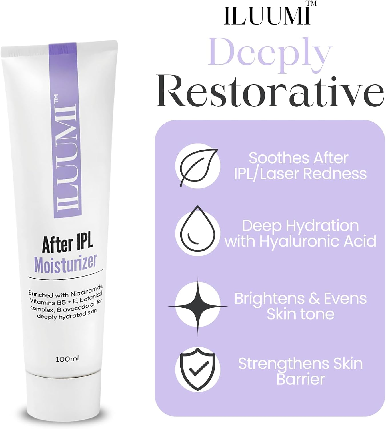 ILUUMI Soothing after IPL Cream, Cooling Moisturiser for Post Laser/Ipl Hair Removal, Aloe Vera & Natural Extracts, Hydrating Skin Repair Moisturiser for Women& Men, Face & Body Use, 100Ml/3.38 Fl Oz. image number 1
