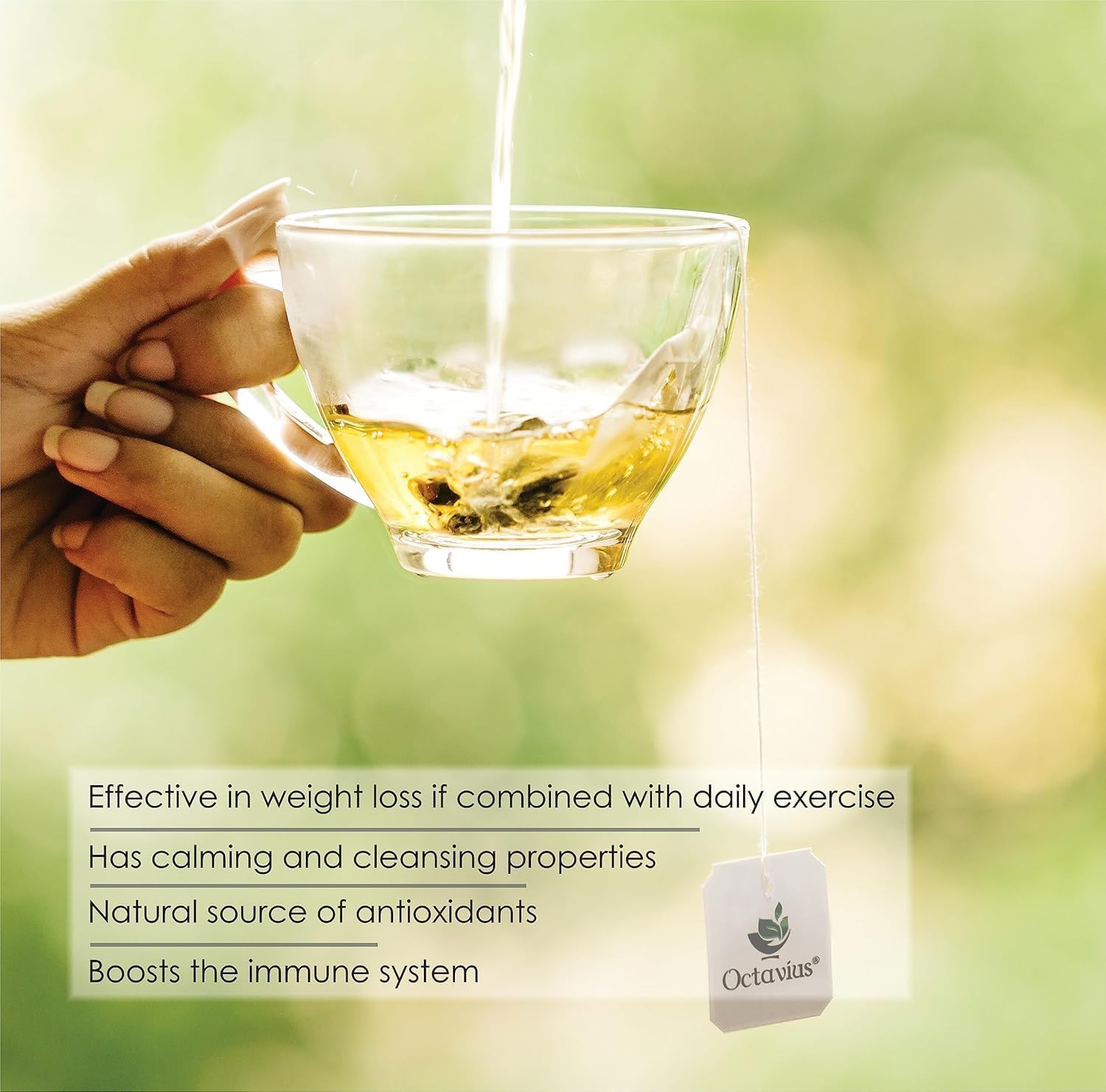 Octavius Pure Green Tea Bags &ndash; 30 Enveloped Bags | Antioxidant-Rich Detox Tea | Boosts Metabolism & Supports Weight Loss | Natural Green Tea image number 4