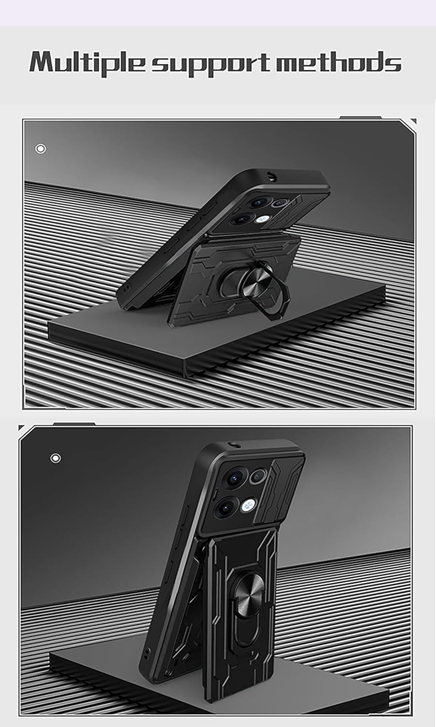 ILING Wallet Mobile Phone Case for Oppo Reno 13 Pro 5G (Reno13 Pro 5G), Ultra Thin Shockproof Matte PC Silicone Case Armour Protective Case with Card Slot, Ring Stand, Camera Protection (Blue) - Blue image number 2