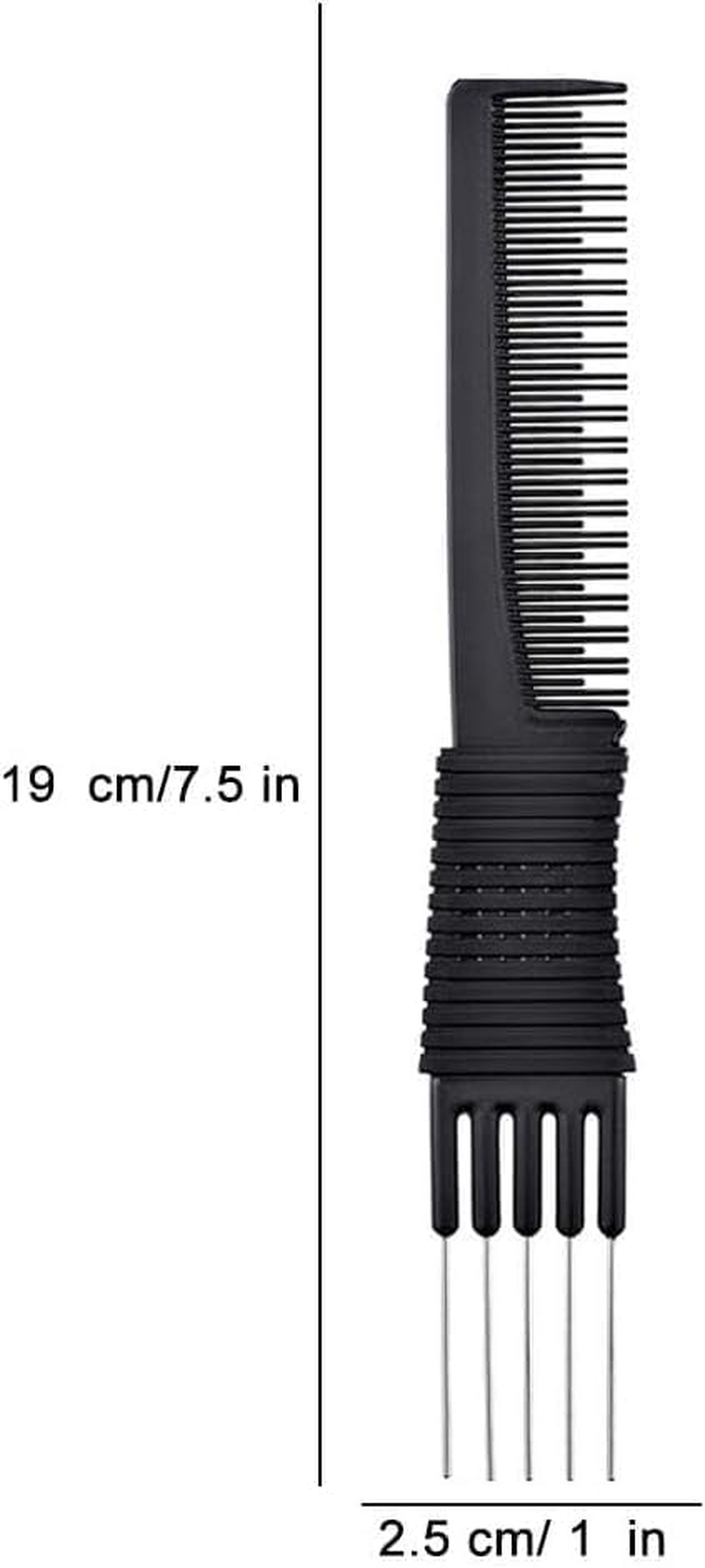 Black Carbon Lift Teasing Combs with Metal Prong, Salon Teasing Back Combs, Lifting Fluffing Comb with 5 Stainless Steel Pins image number 6