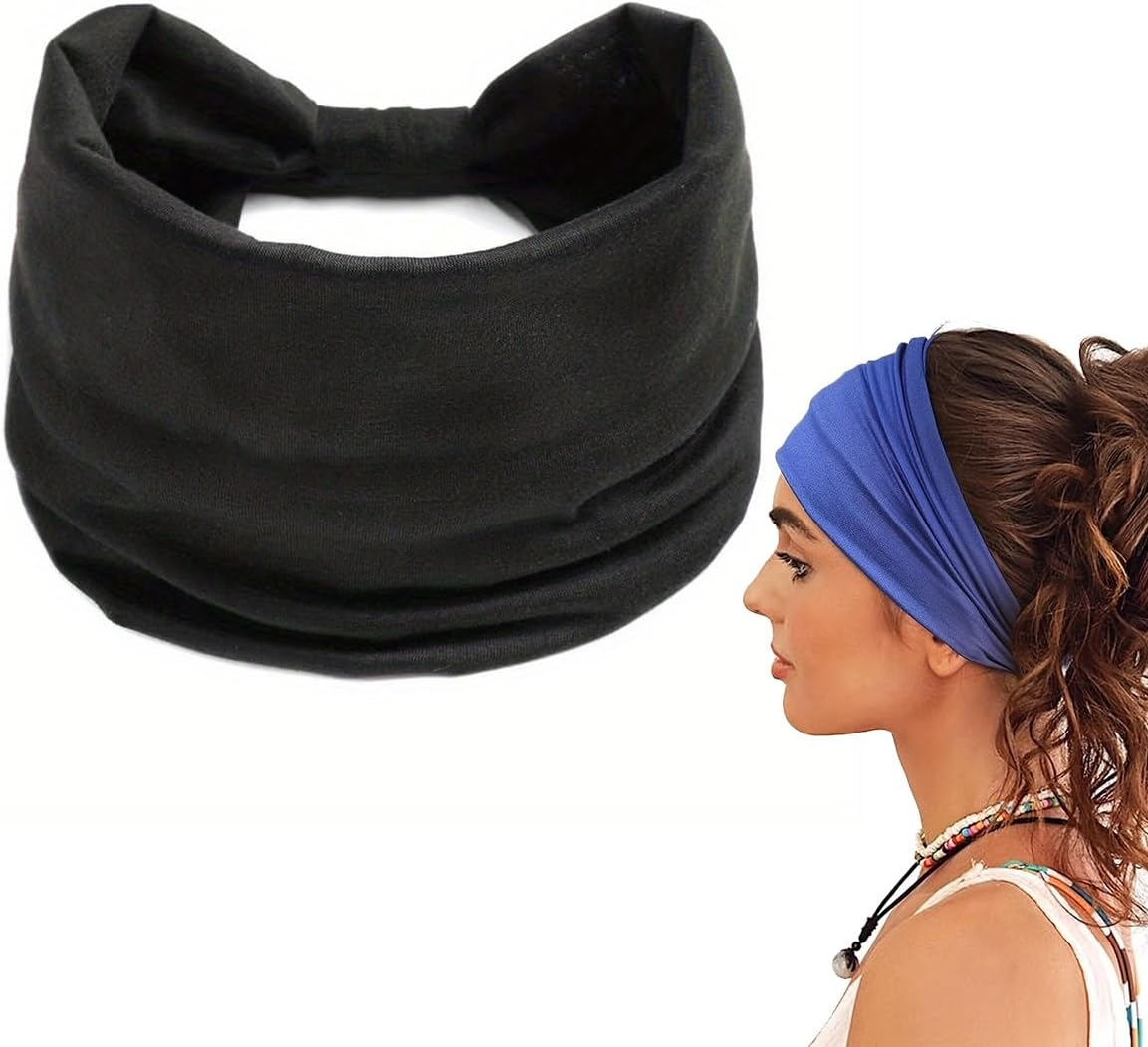 Headband, Elastic Exercise Headbands for Women, Non-Slip Soft Headbands, Suitable for Yoga Fitness Tennis Sports Running (Black)