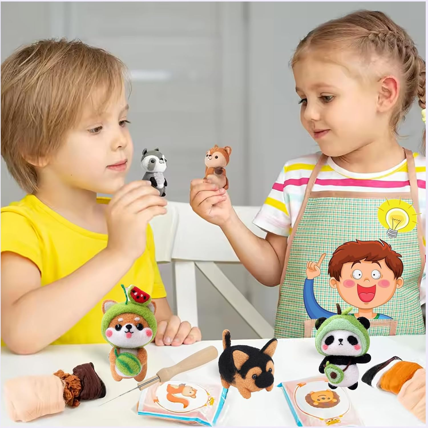 YELINTIAN Needle Felting Starter Kit,36 Colors Fibre Wool Yarn Roving for Needles Felt Tool Includes Keychain, Felted Foam Mat, and Other Tools for Animal Doll Beginner Supplies image number 2