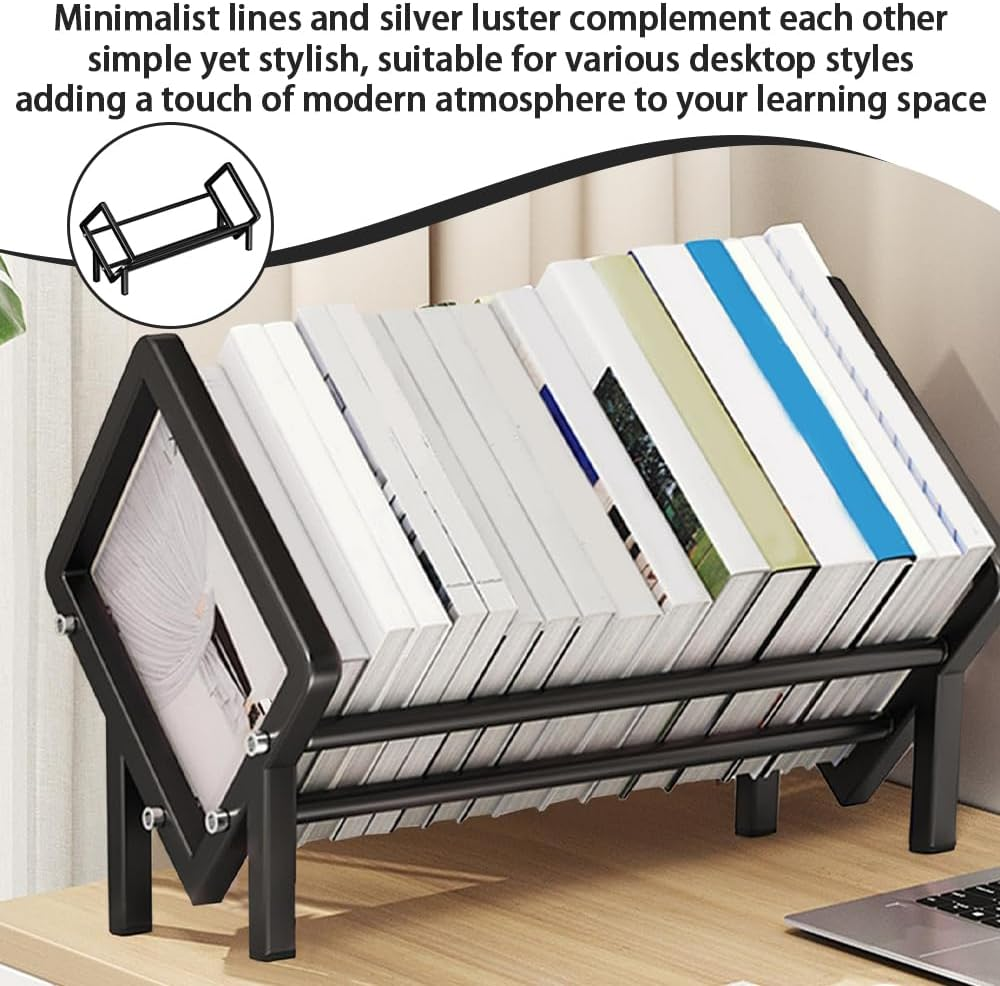 Desktop Stainless Steel Book Rack, Small Bookshelf Organizer, Tabletop Mini Bookcase 40X26X28 Cm image number 1