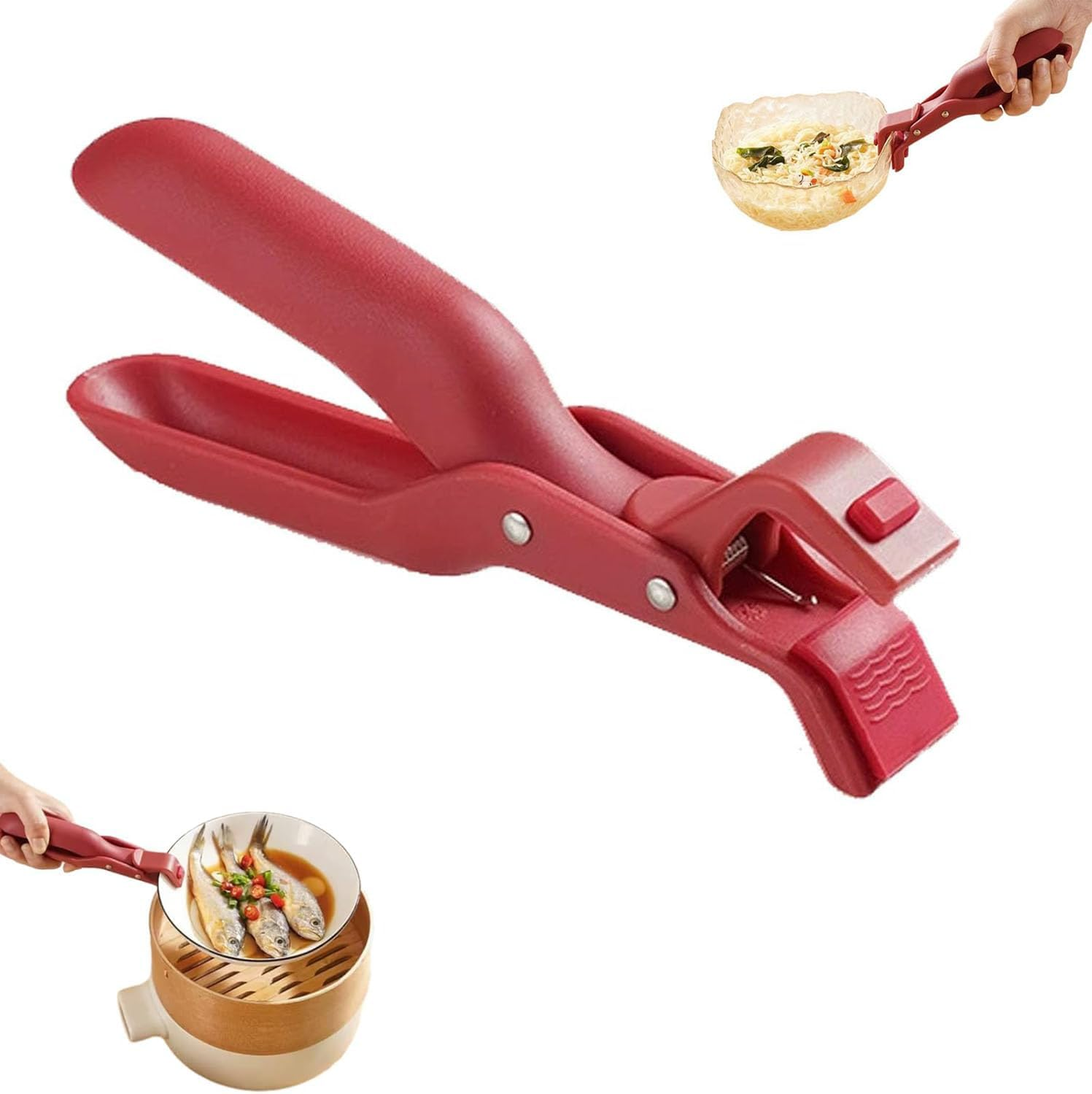 Hot Plate Gripper Tongs, Hot Plate Grippers, Pot Lifter Clip for Camping Cookware, Heat Resistant Silicone Tong Non-Slip Anti-Scald Bowl Clip for Moving Hot Plate or Bowls (Red)