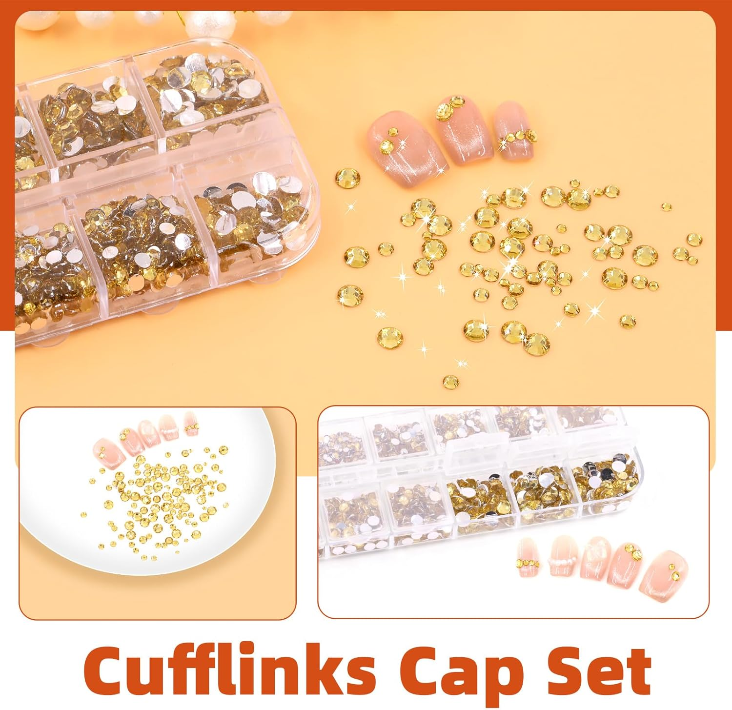 Tanstic 2606Pcs Flat Back Gems Rhinestones Kit, 2/3/4/5Mm Yellow Crystal Rhinestones with B7000 Glue, Tweezer, Picker Pen Dotting Tool for Nail Clothes Shoes Bags DIY Art - Clear image number 7