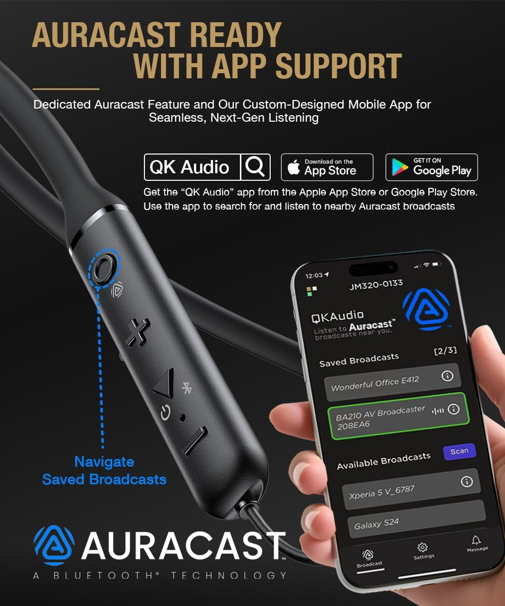 Homespot JY300 Neckband Headphones + BA210 Auracast Transmitter Bundle, Aptx Lossless & LC3, 40-Hour Battery, Optical, RCA & 3.5 Mm Input image number 1