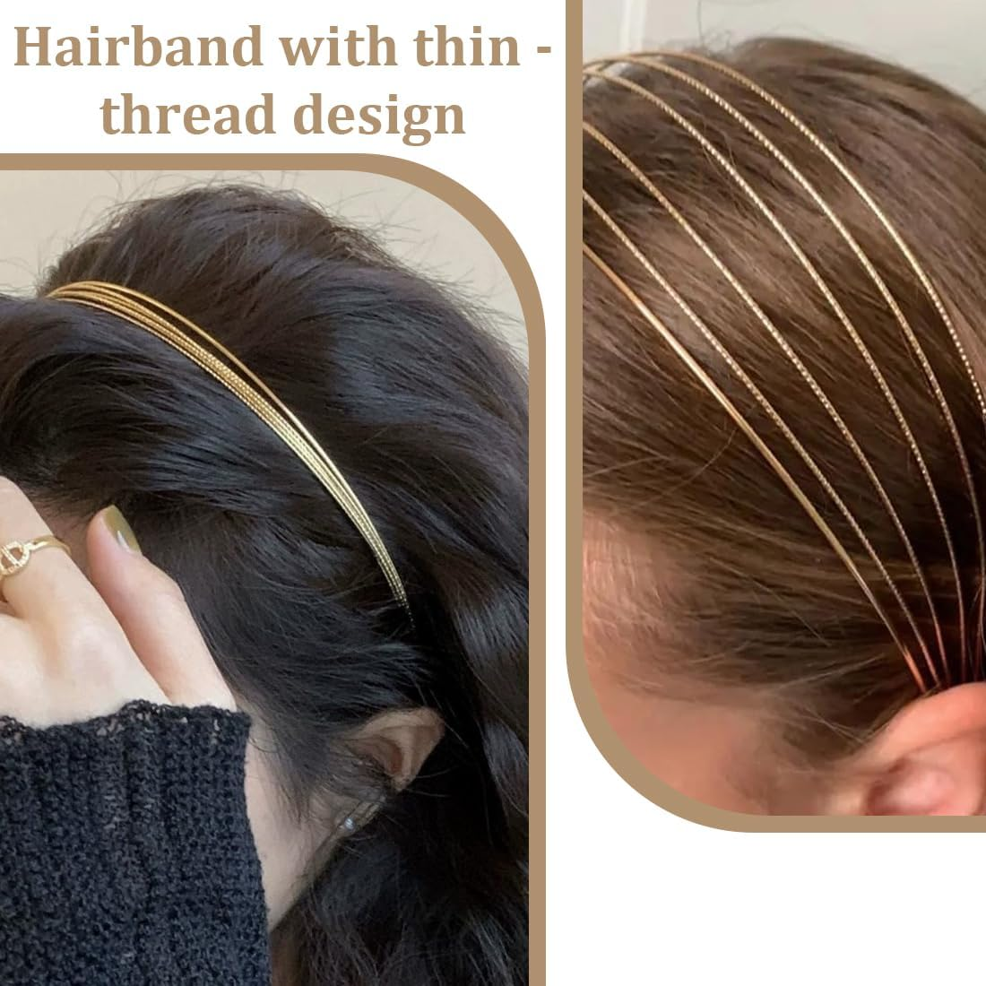 Pack of 2 Women'S Hair Bands, Gold, Multilayer Metal Headbands for Women, Fashionable Elegant Hair Bands image number 2