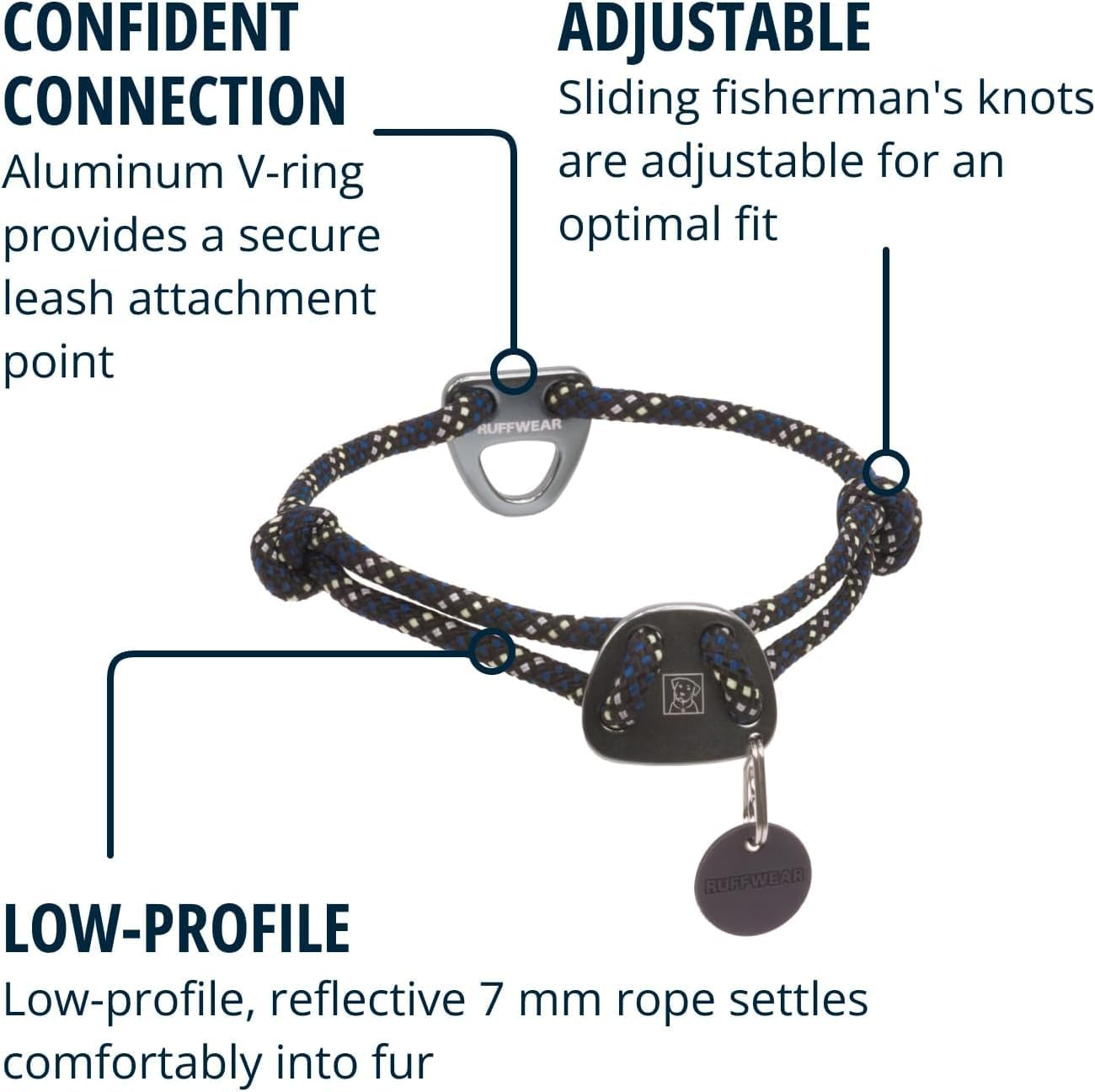 Ruffwear, Knot-A-Collar Climbing Rope Dog Collar, Everyday Use, Obsidian Black, 20-26 Inch