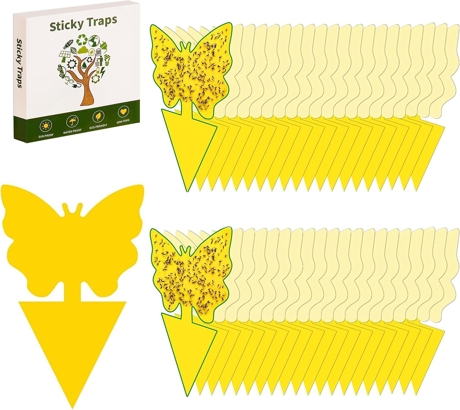 60 PCS Sticky Traps, Fruit Fly and Gnat Sticky Bug Trap, Yellow Dual-Sided Sticky Insect Catcher for Fungus Gnats Whiteflies Mosquitos Aphids Leafminers Flying Insects Indoor and Outdoor Use image number 1