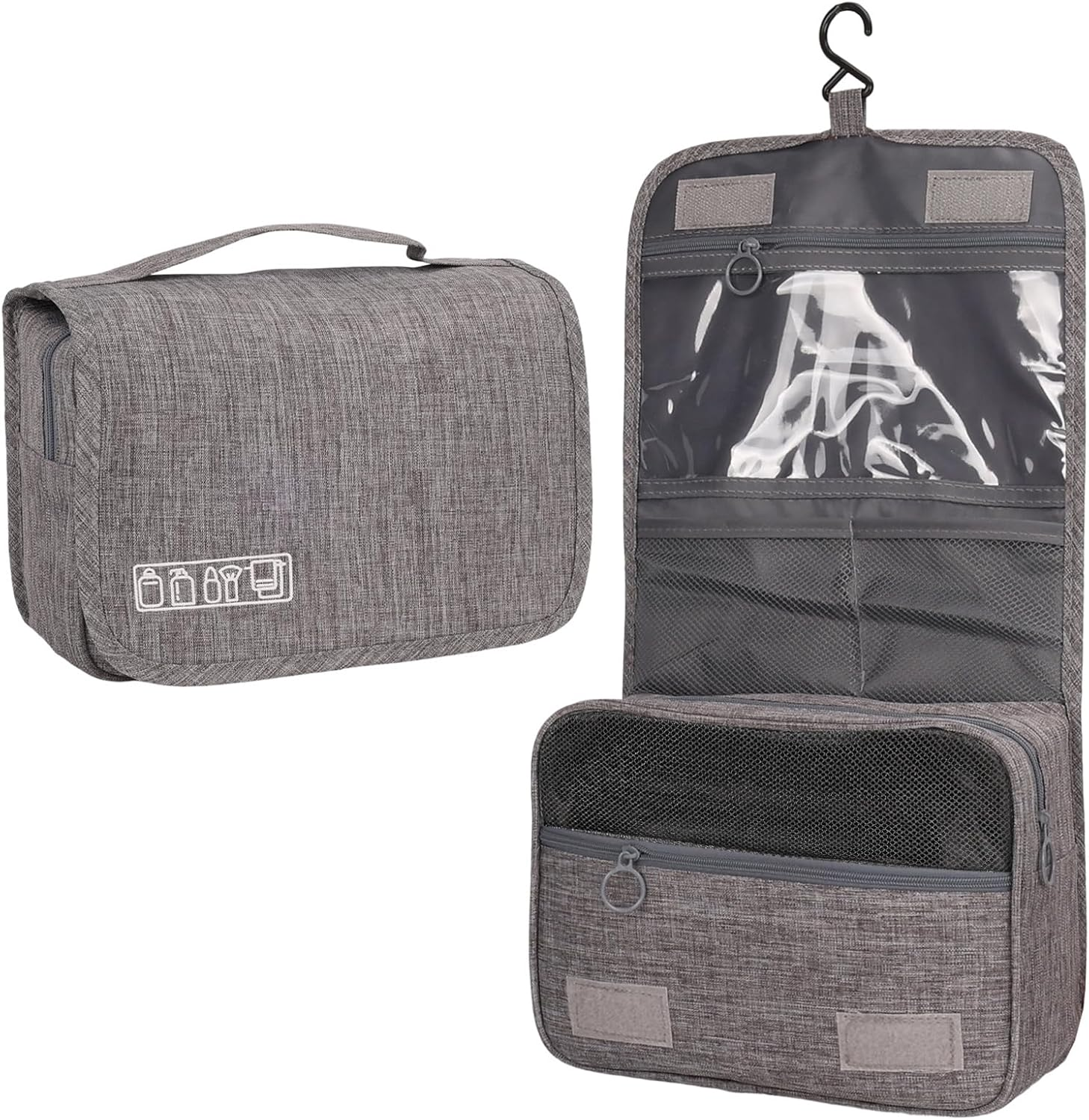 Viiotu Hanging Toiletry Bag Foldable, Travel Toiletry Bag with Hook &ndash; Waterproof Makeup Bag Organizer, 4-Layer Portable Toiletries Bag for Travel Essentials (Black)