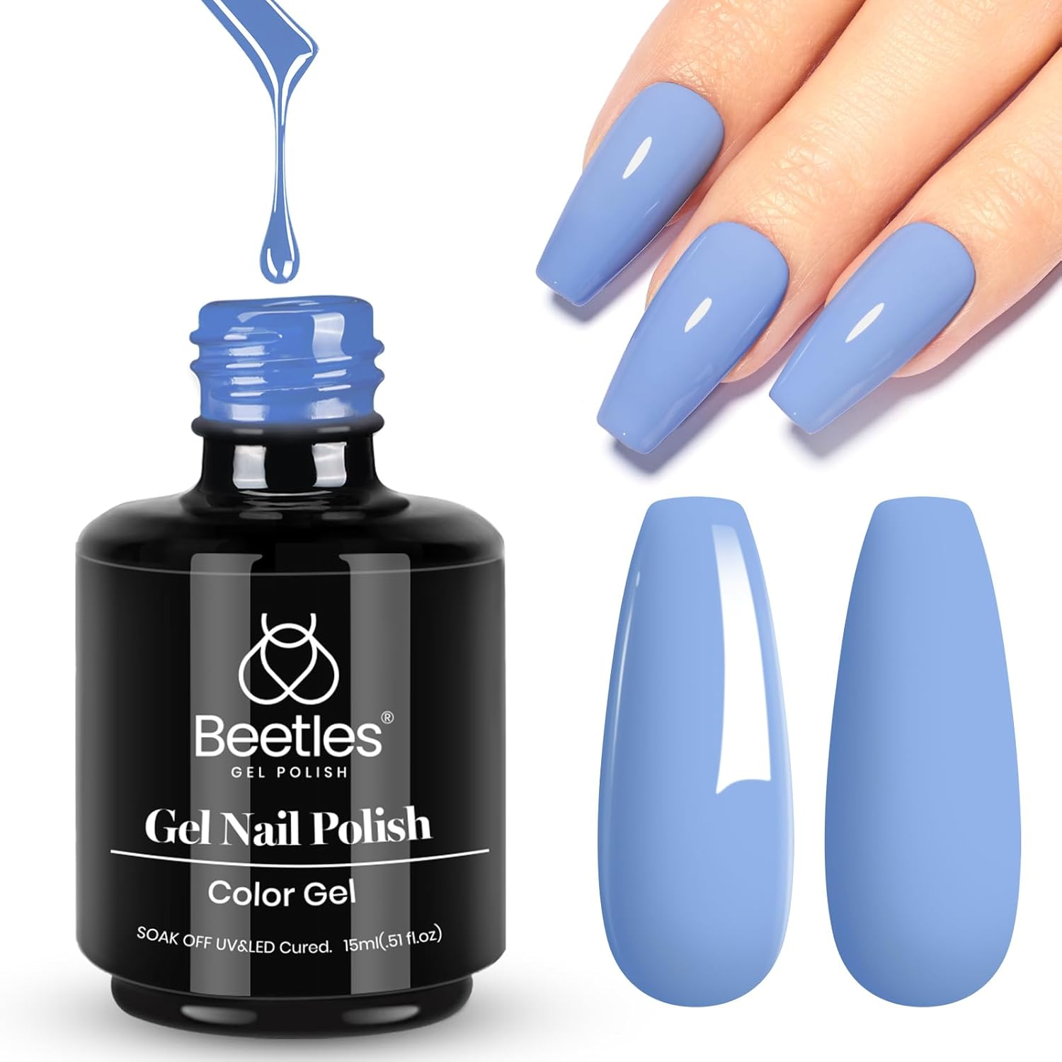 Beetles Gel Polish Gel Polish 15Ml Baby Blue Nail Gel Soak off Uv LED Nail Lamp Need Spring Summer Gel Polish Nail Art Manicure Salon DIY Home Solid Gel 0.5Oz Women