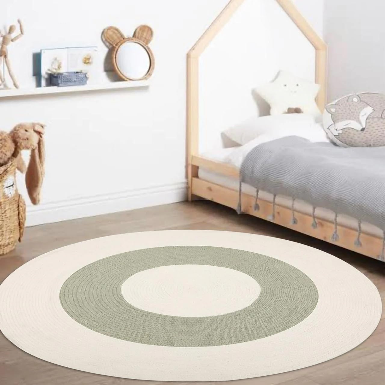 La'Grace Home Lorena Braided Reversible Kids Rug, Sage Green/Off White image number 4