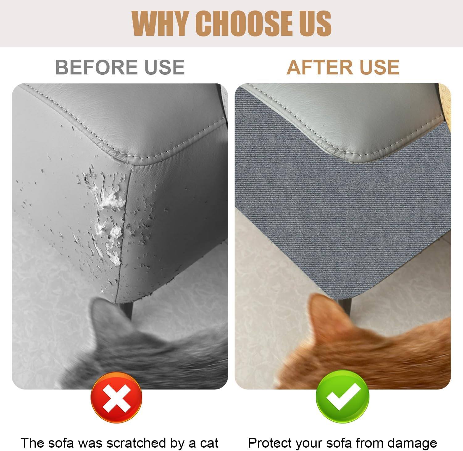 Large Cat Scratching Mat, 78.7"X15.8" Trimmable Cat Scratching Post Carpet Covered, Durable Cat Tree Replacement, Self-Adhesive Couch Protector, Shelf Shelves Steps Furniture DIY Protector (Grey, 1) image number 5