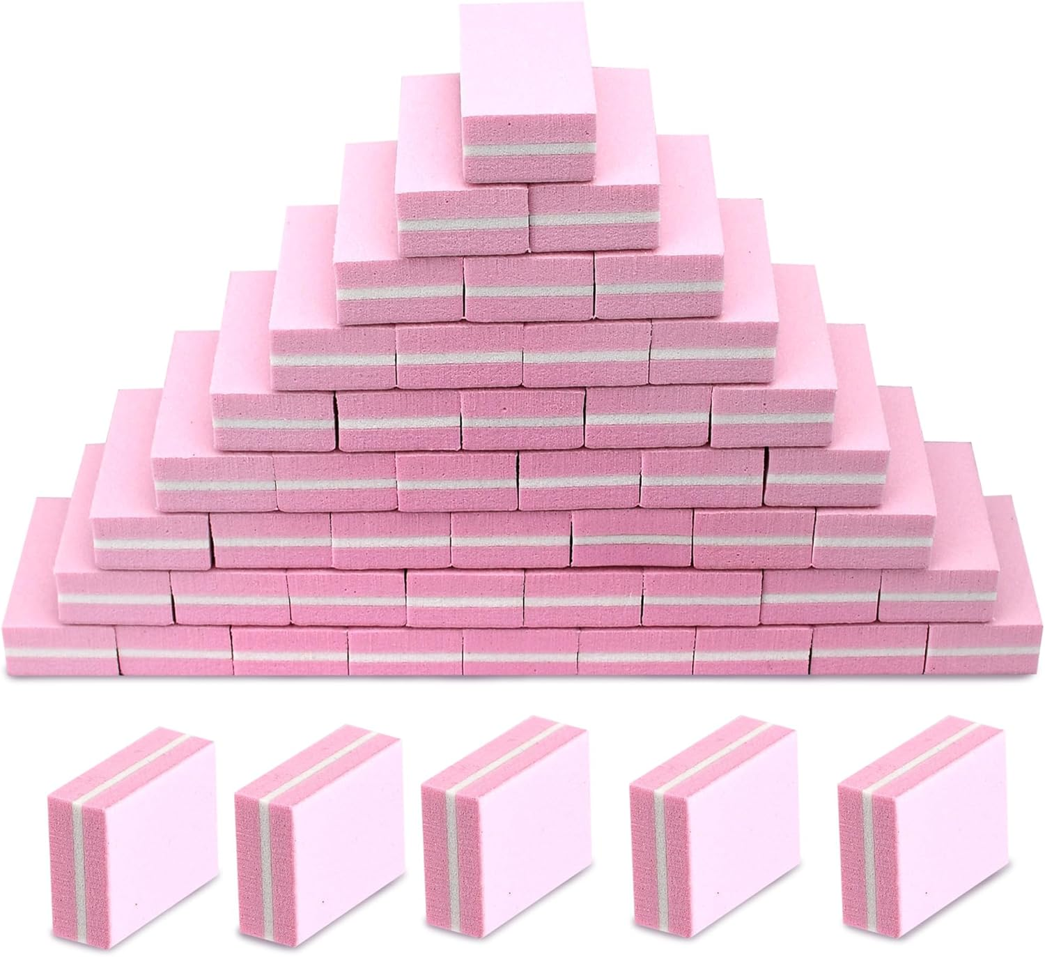 IKEEP Mini Nail Buffer Blocks, 100/180 Grit Sponge Buffing Sanding Block File for Natural Gel Acrylic Nails Manicure Tools Set 50 Pcs, Pink image number 3