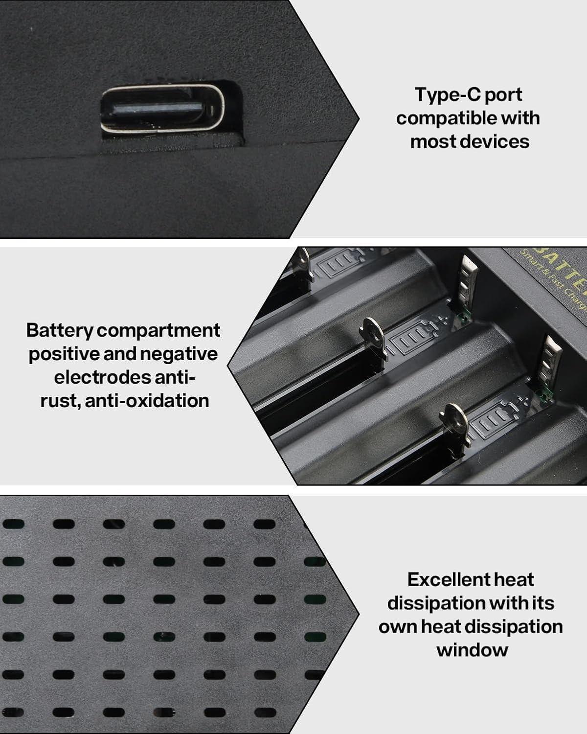 Rechargeable Battery Charger with 4 Slots Ni-Mh for AA AAA Rechargeable Batteries 3.7V Individually Charger USB and Type C Input Intelligent LCD Light for 18650 18500 21700 26650 14500 16340 Batteries image number 1