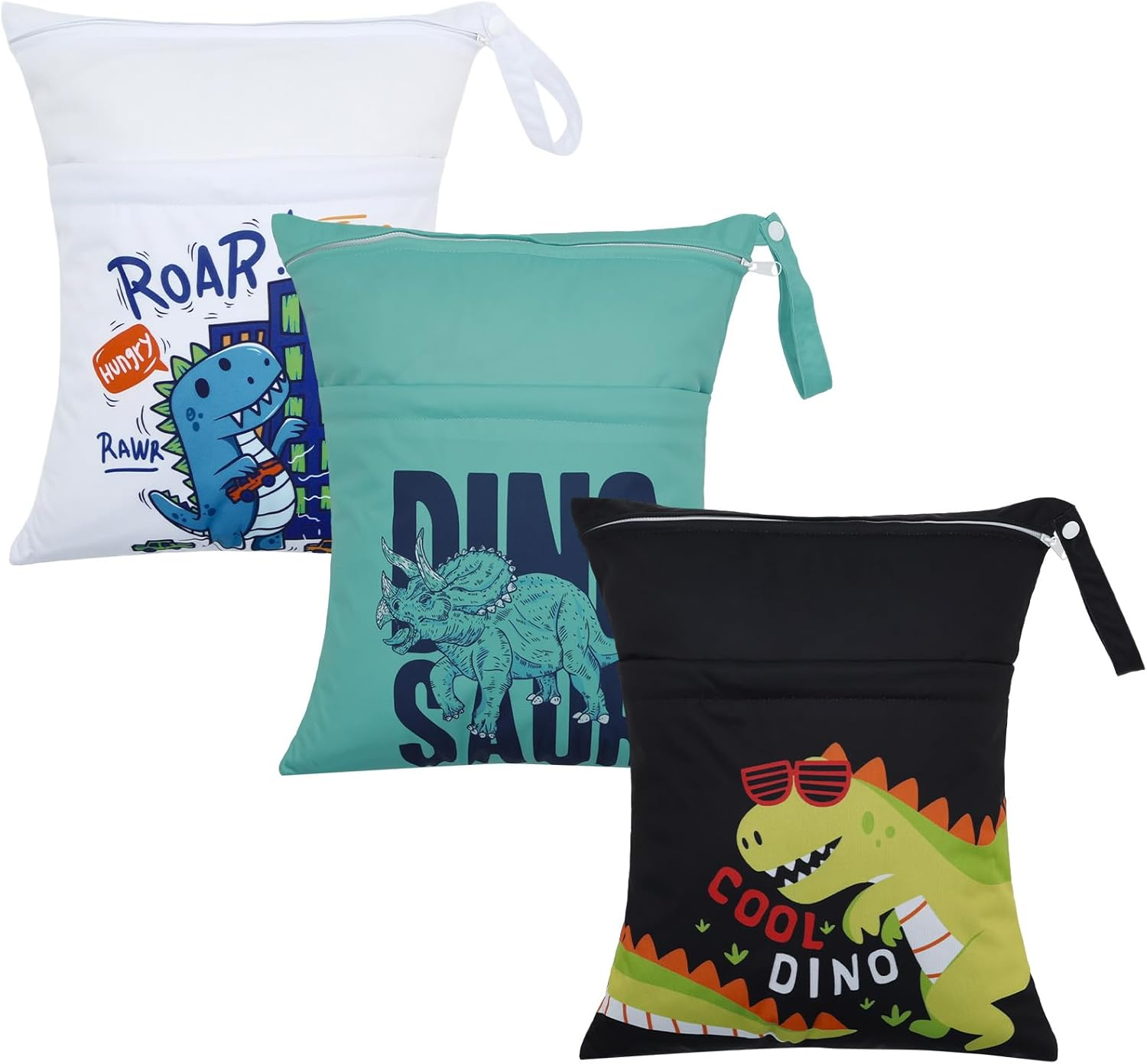 ALVABABY Cloth Diaper Wet Dry Bags Waterproof Reusable with Two Zippered Pockets Travel Beach Pool Daycare Soiled Baby Items Yoga Gym Bag for Swimsuits or Wet Clothes 3 Packs 3L-ZM11-AU