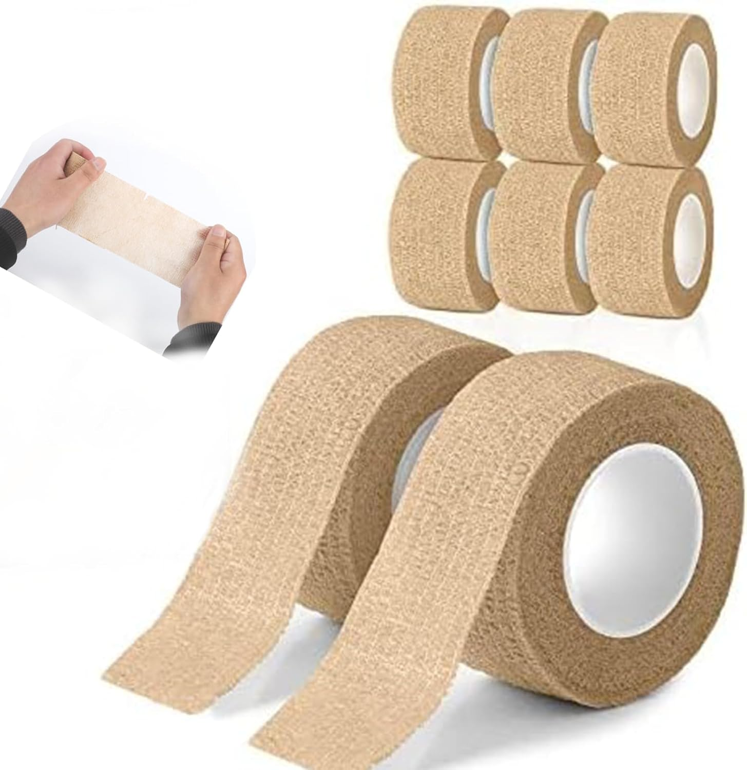 Self Adherent Wrap Tape, 8 Rolls 1'' X 5Yards Strapping Tape, Stretch Breathable Athletic Bandage, First Aid Cohesive Bandage for Sports, Human,Ankle Sprains,Vet Wrap,Swelling image number 6