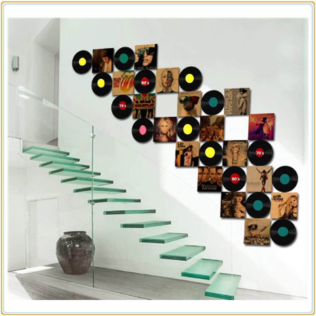 GYWHOOFT 8 PCS Blank Vinyl Records Decor, 20.7CM Wall Collage Kit Aesthetic Pictures, CD Album Cover Posters Bedroom Decor for Teens Boys Girls, Rock and Roll Music Party Decorations image number 1